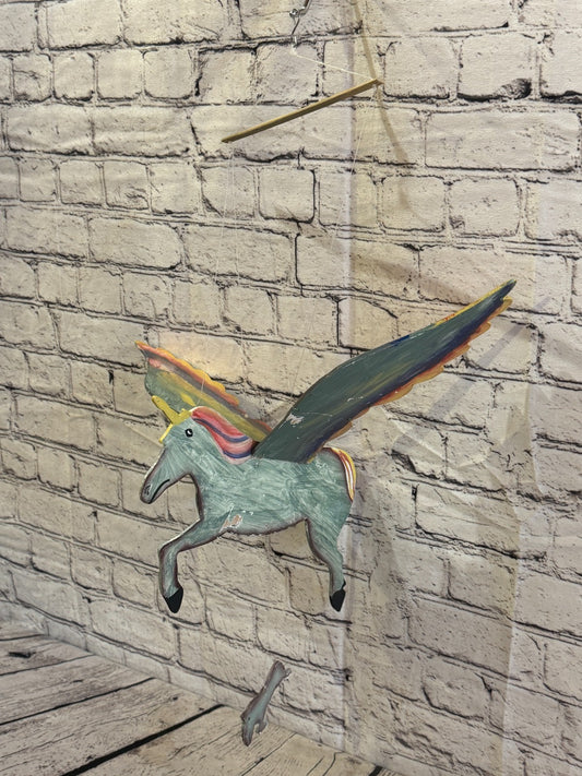 30cm x 55cm Unicorn Flying Wooden Mobile Children's Bedroom Room Decor0