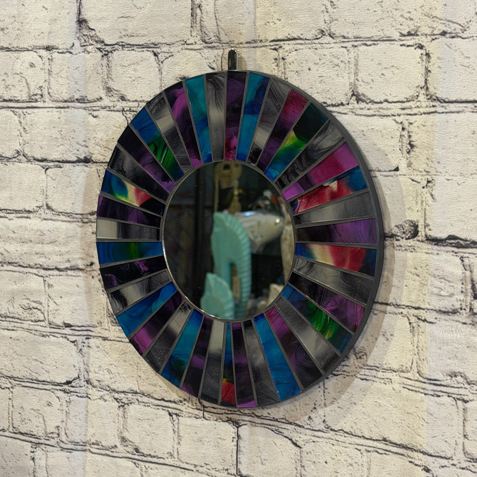 Blue Purple Line Black Mosaic Tile Wall Mirror 30cm x 30cm 12 Inches Handmade1