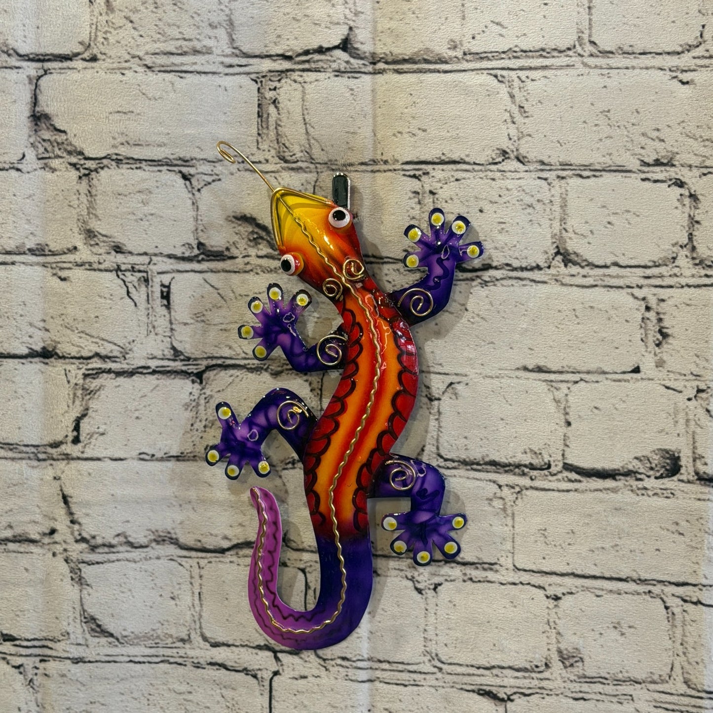30cm x 10cm Purple Gecko Lizard Metal Tin Wall Hanging Ornament Painted Statue2