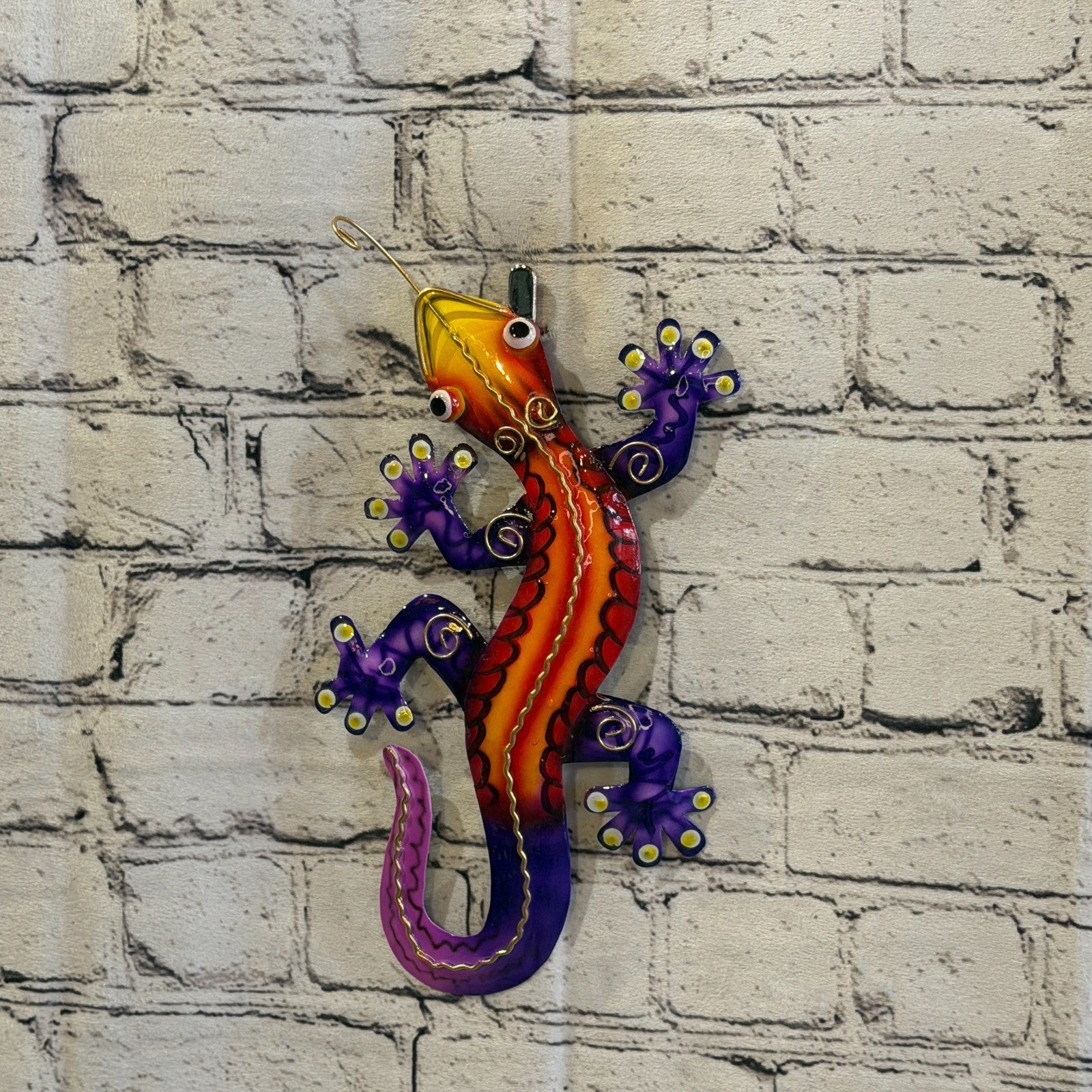 30cm x 10cm Purple Gecko Lizard Metal Tin Wall Hanging Ornament Painted Statue2