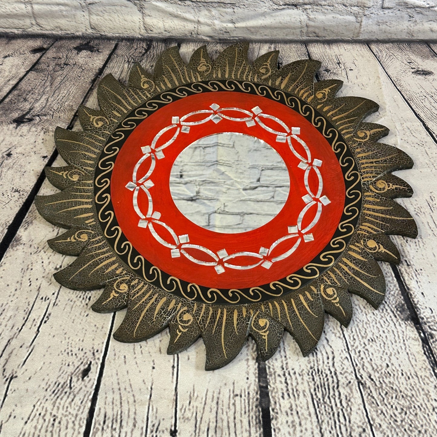 Red Rope Sun Mosaic Tile Wall Mirror 40cm x 40cm 16 Inches Handmade Fairtrade3
