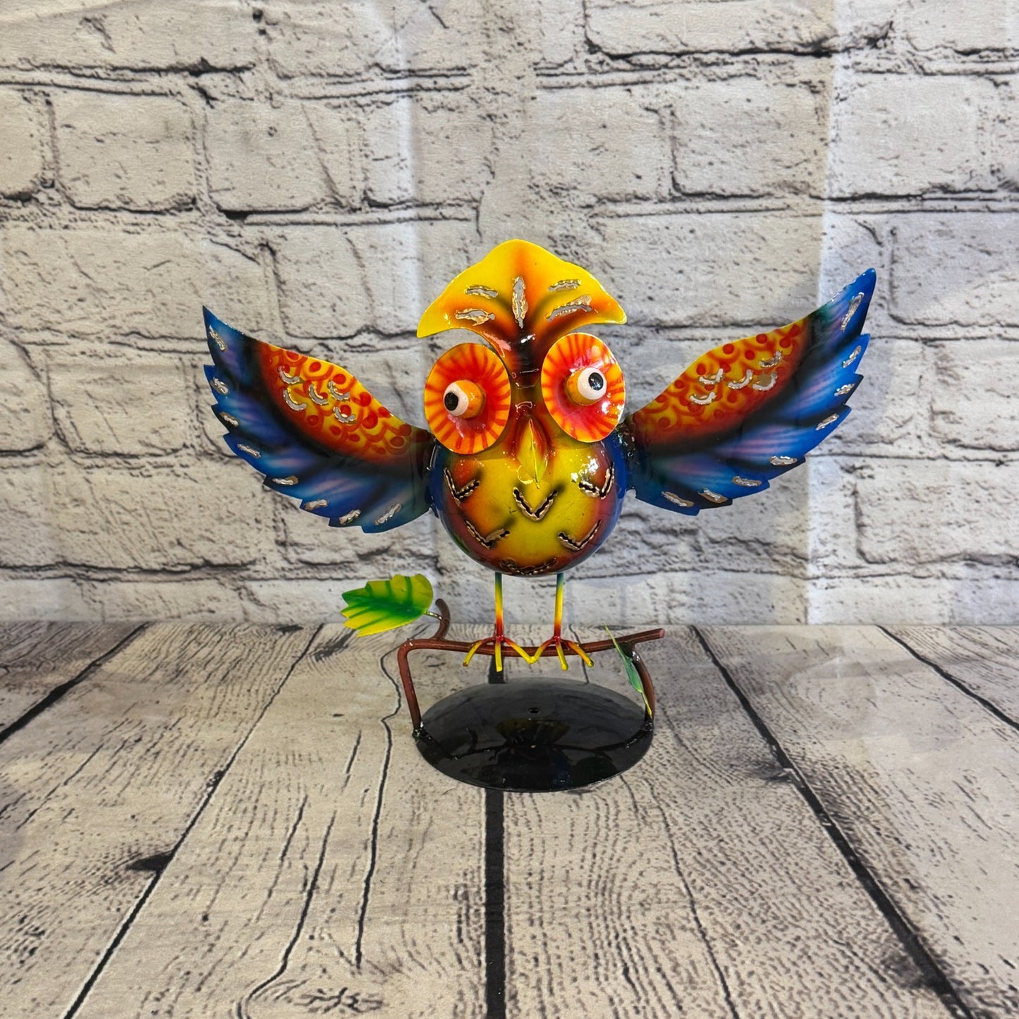 20cm x 30cm Owl Bird Blue Metal Tin Standing Ornament Statue1