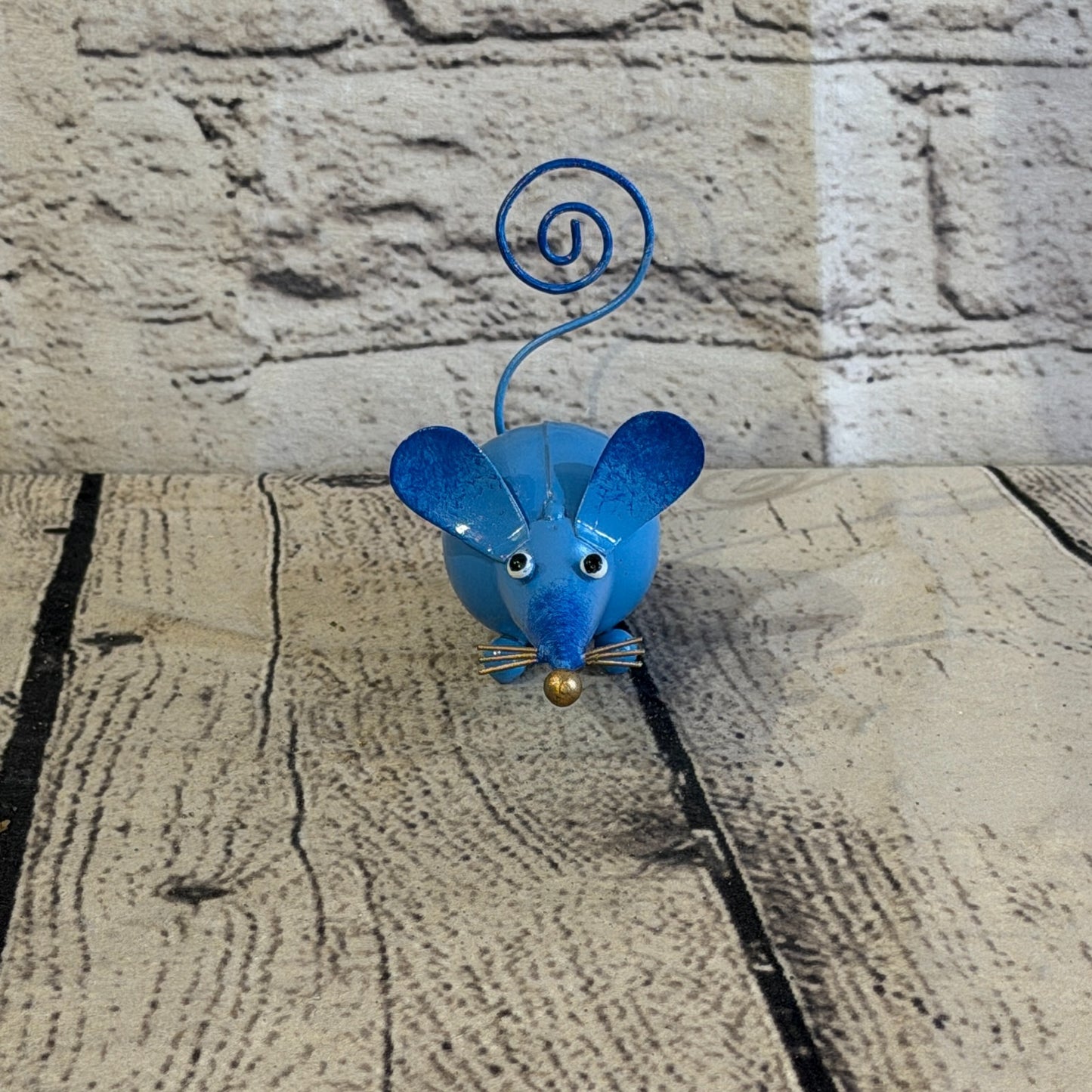 10cm x 8cm Small Colourful Blue Mouse Rat Metal Tin Standing Ornament Statue1