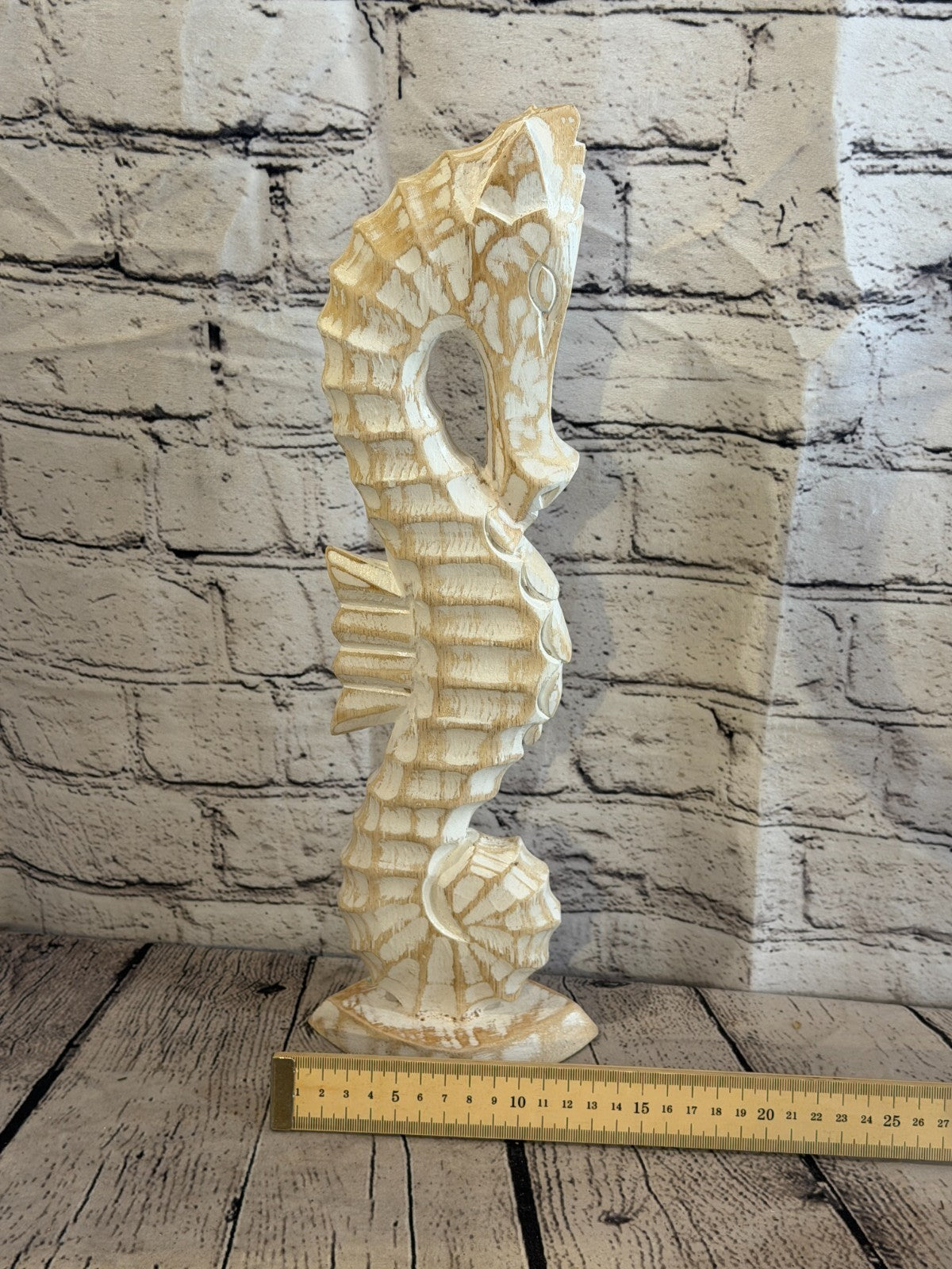 40cm White Wooden Shabby Seahorse Statue Ornament Fair Trade Handcarved6