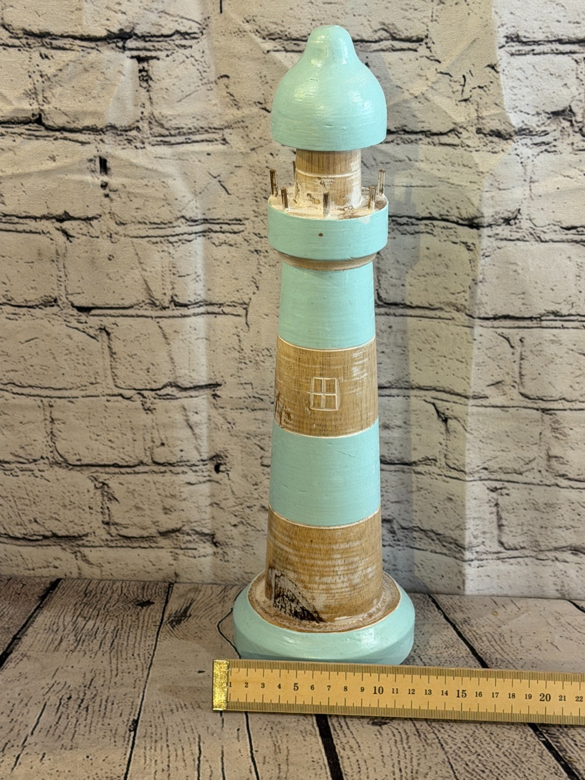 40cm Green White Wooden Lighthouse Ornament Nautical Coastal Sculpture Statue4