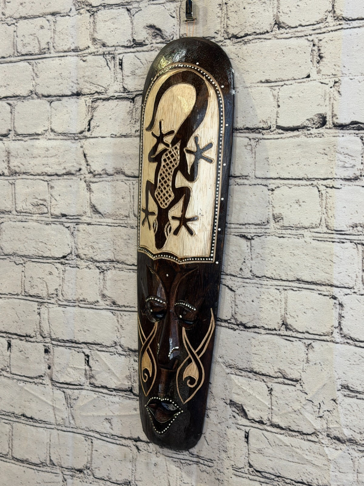 50cm Gecko Mask Carved Wooden Brown Work Painted Ethnic Tribal Tiki Wall Art1