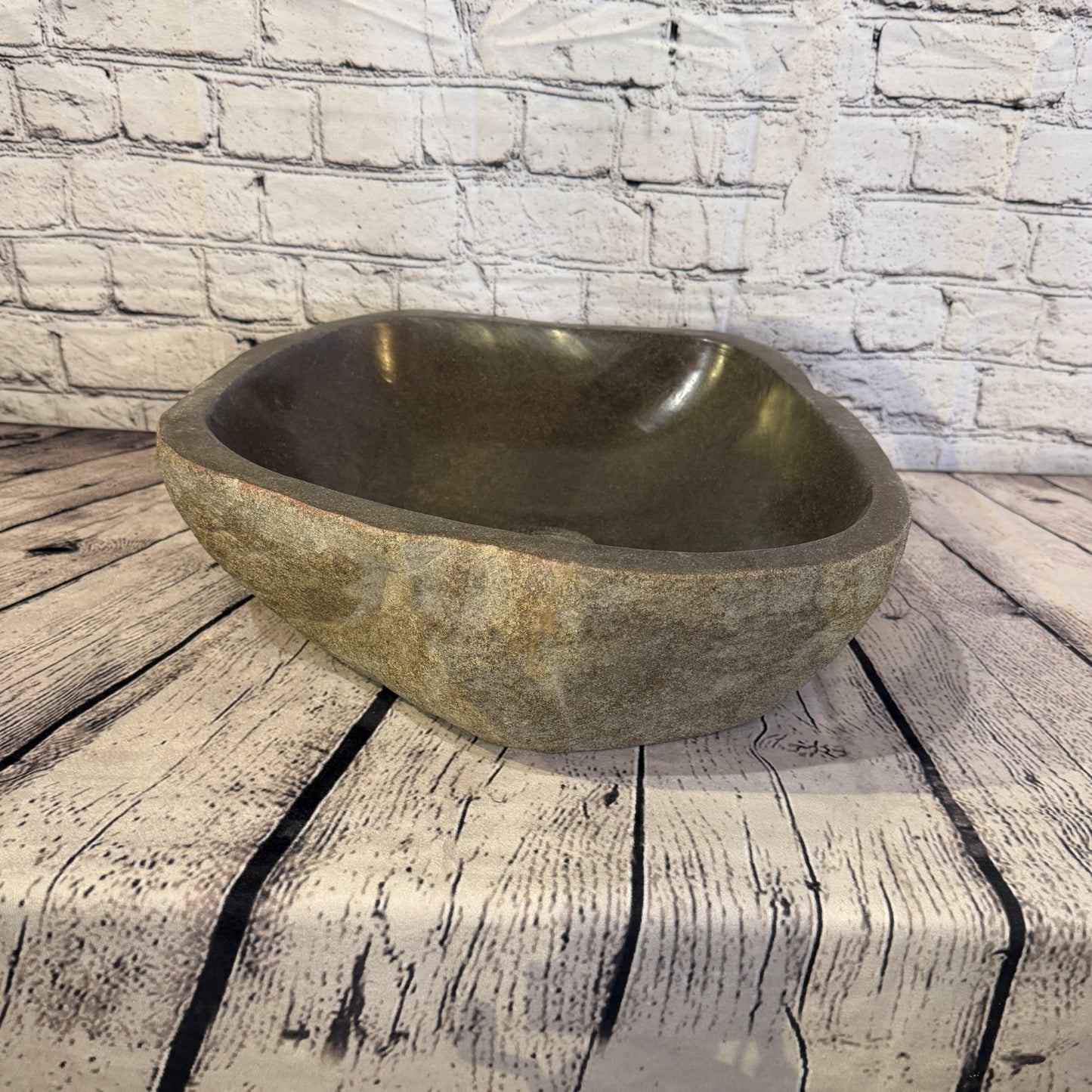 37cm x 37cm Wash Basin Bathroom Counter Top Washing River Stone Bowl Sink No 292