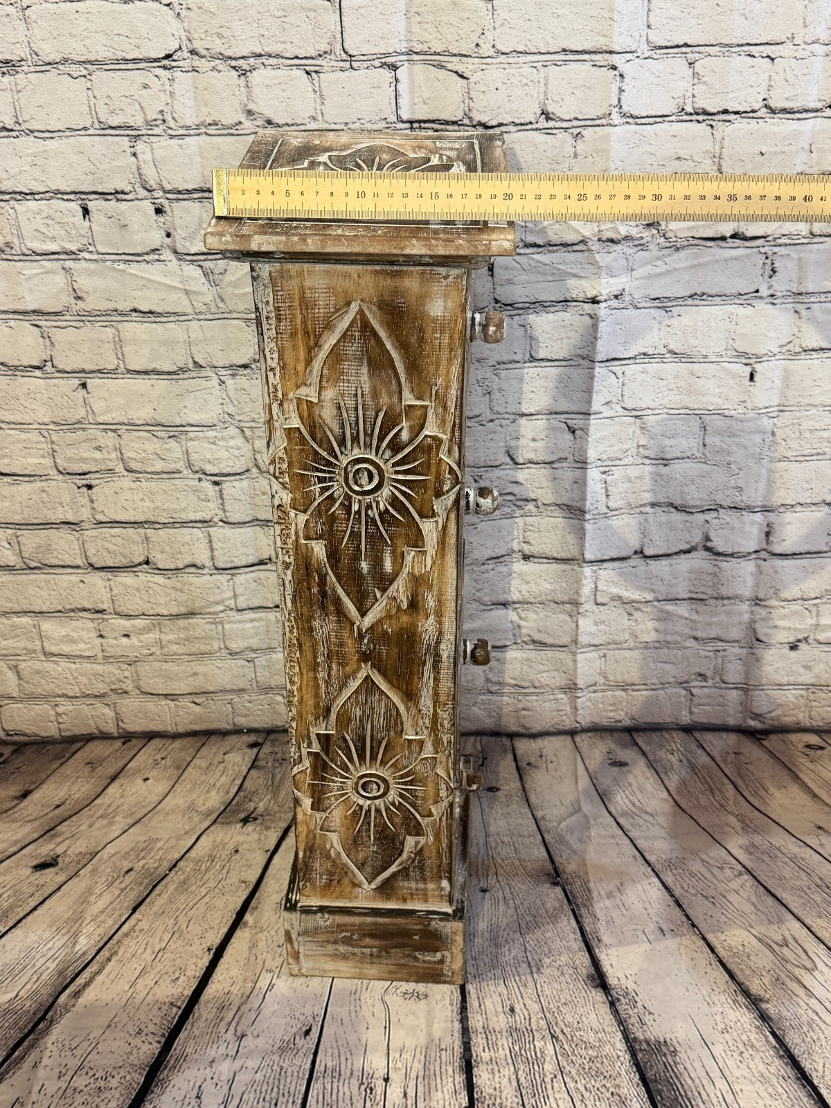 80cm x 25cm Brown 4 Draw Pillar Wooden Side Cabinet Living Storage Furniture8