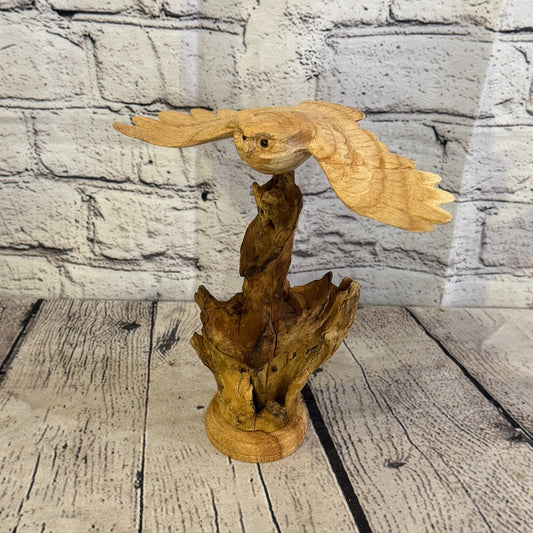20cm Flying Owl Mushroom Parasite Ornament Natural Carving Fair trade Wooden0