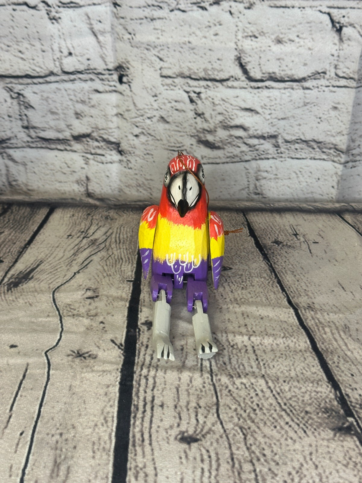 10cm Bright Parrot Sitting Animal, Wooden Shelf Ornament Handmade and Fairtrade2