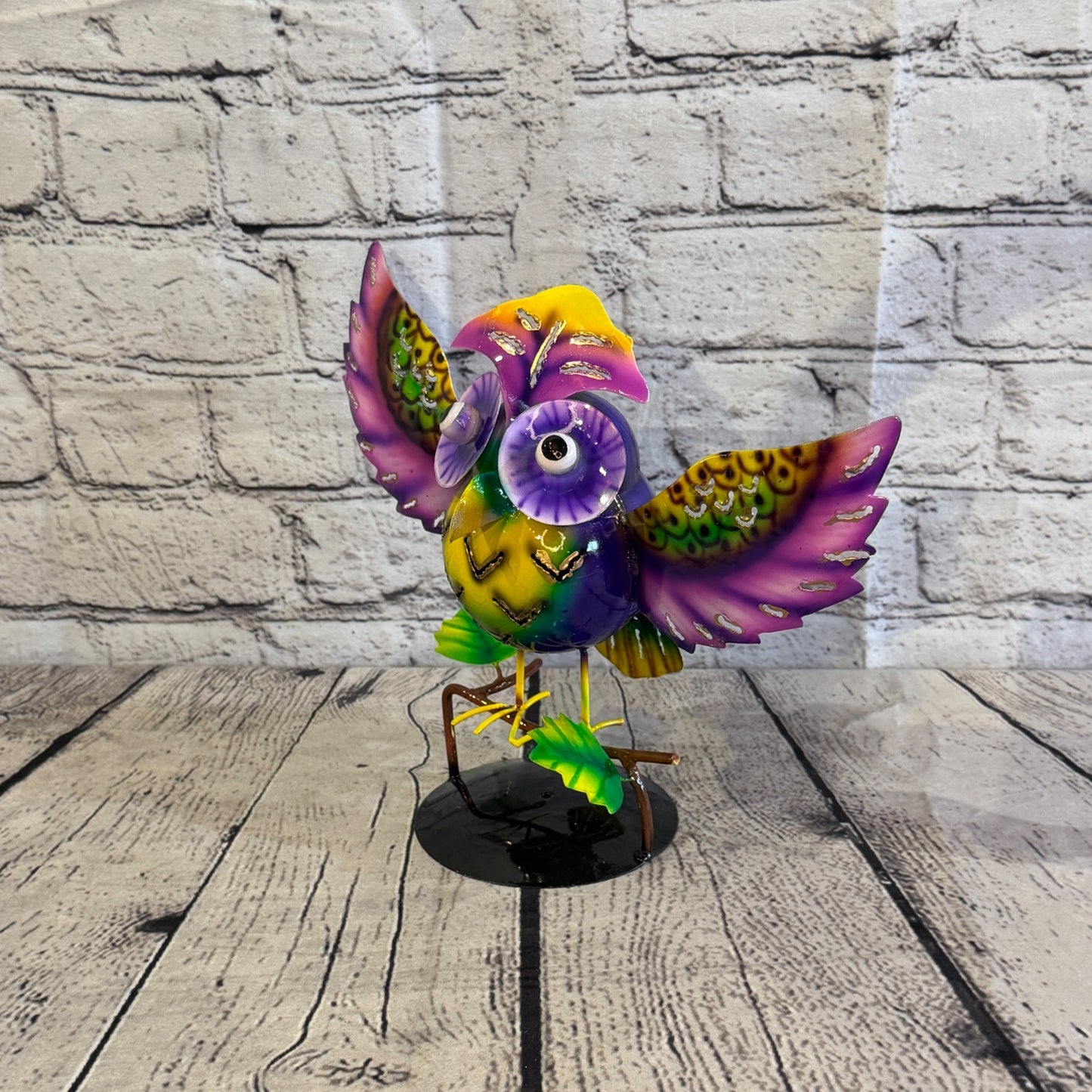 20cm x 30cm Owl Bird Purple Metal Tin Standing Ornament Statue0