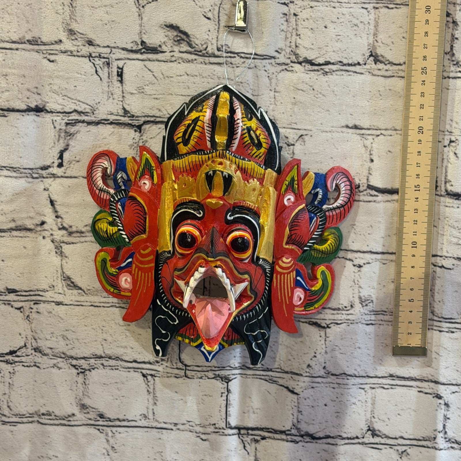 25cm Garuda Crown Red Demon Dragon Hindu Deity Wooden Hand Carved Mask Painted5