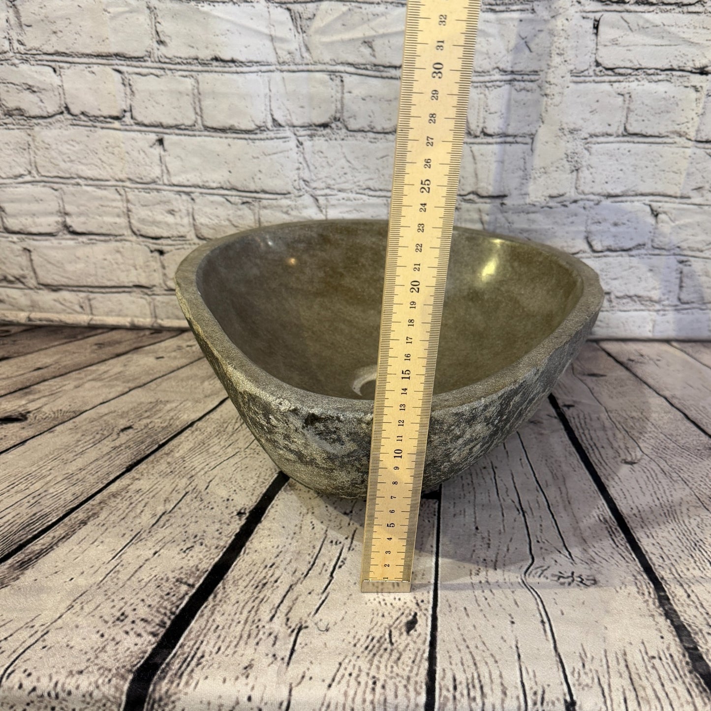 34cm x 40cm Wash Basin Bathroom Counter Top Washing River Stone Bowl Sink No 195
