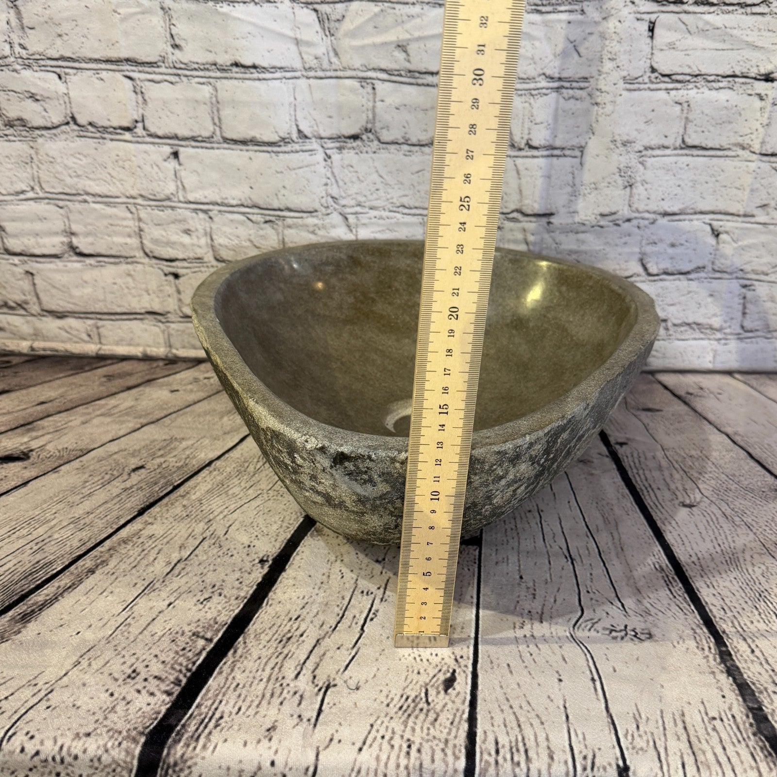 34cm x 40cm Wash Basin Bathroom Counter Top Washing River Stone Bowl Sink No 195