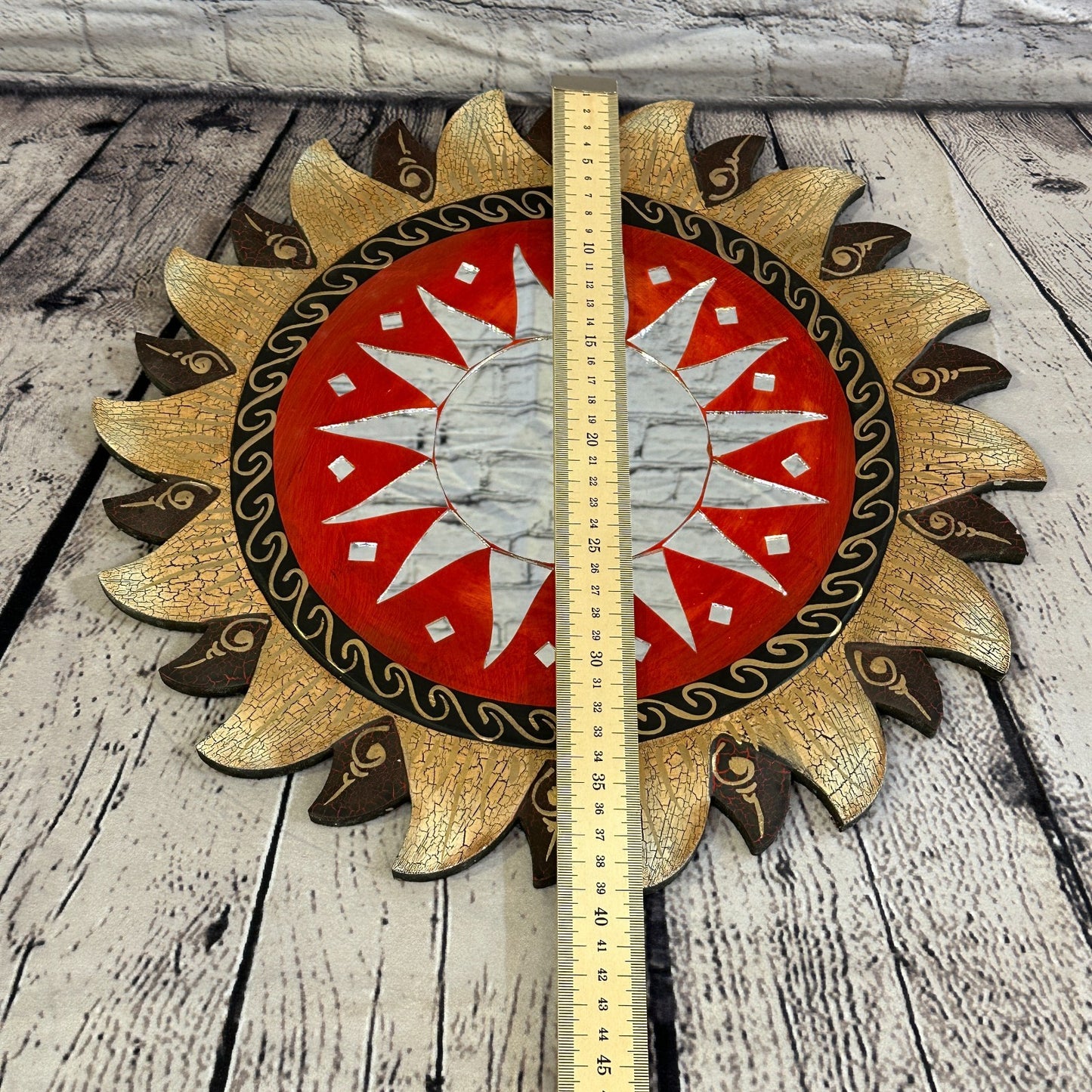 Red Gold Sun Mosaic Tile Wall Mirror 40cm x 40cm 16 Inches Handmade Fairtrade5