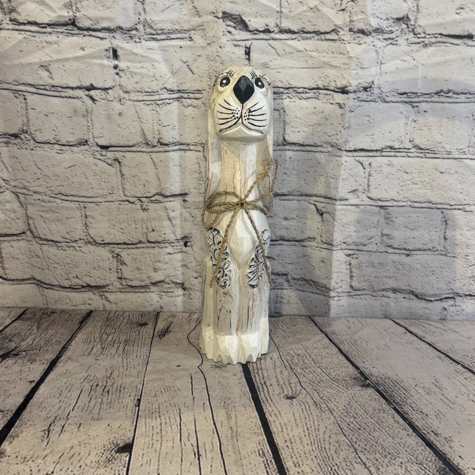 30cm White Wooden Shabby Dog Statue Ornament Fair Trade Handcarved1
