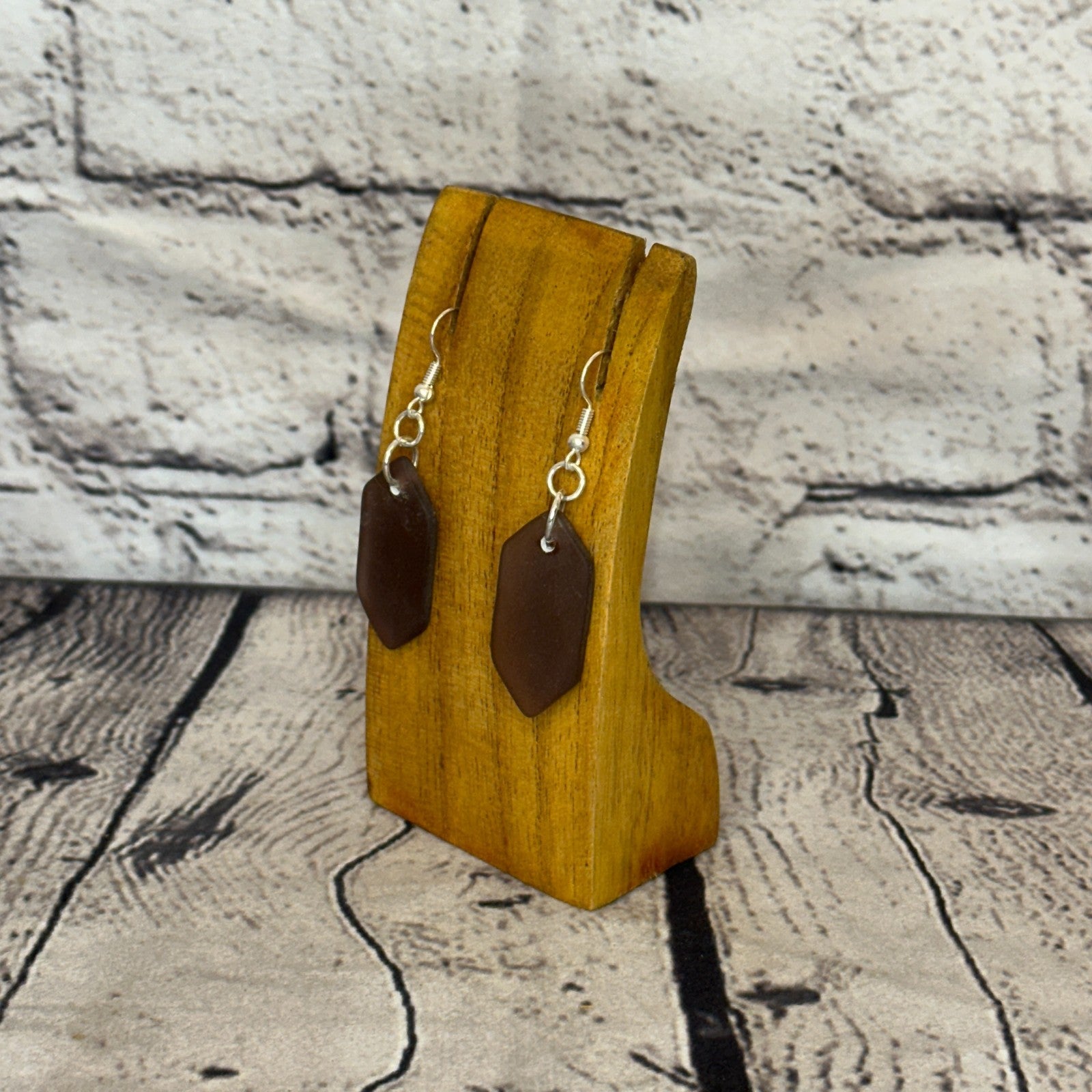 Brown Recycled Side With Silver Plate Dangle Drop Earrings Handmade UK Jewellery1