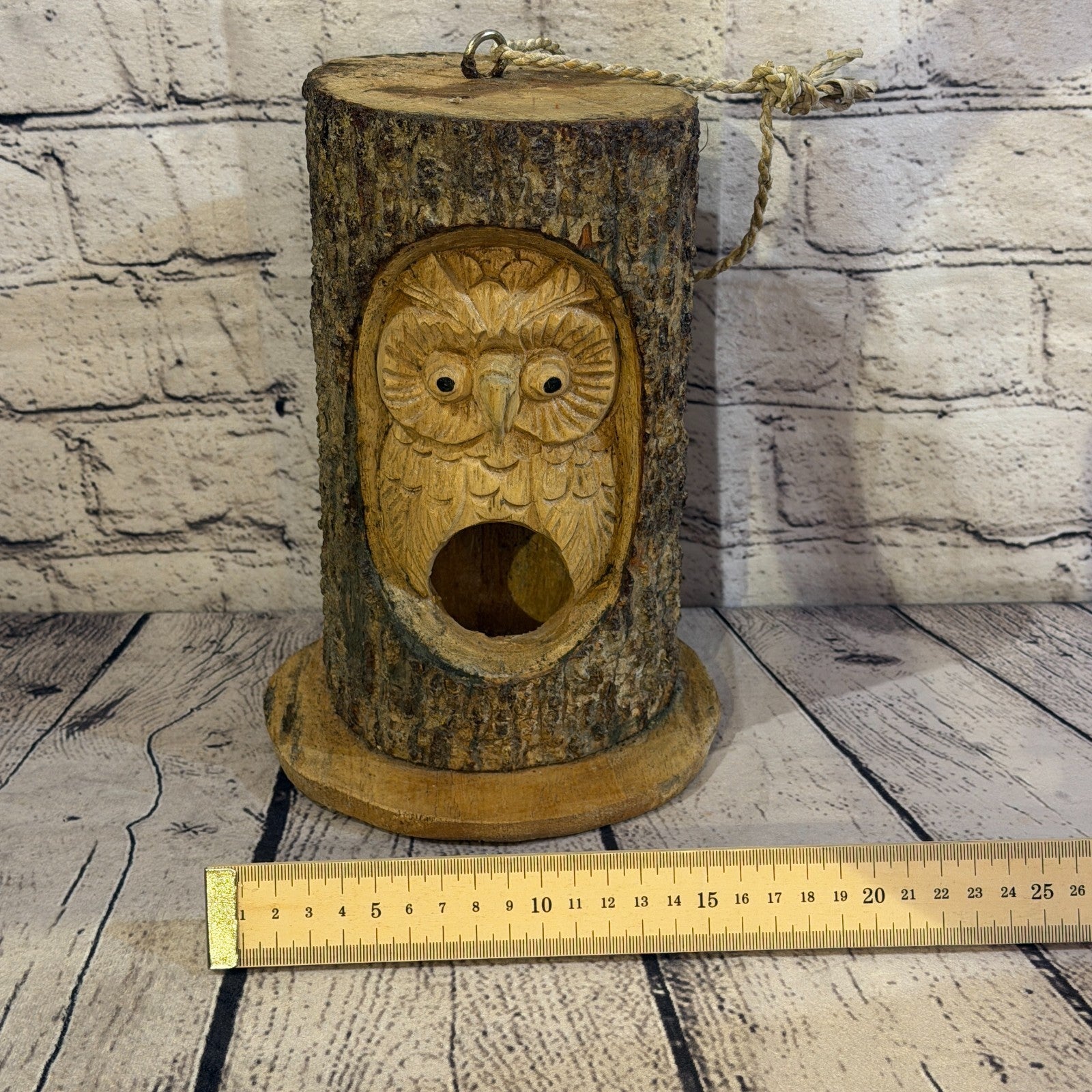Owl Of The Woods Bird House 20cm Carved Wizard Tree Trunk Wood Fairtrade6