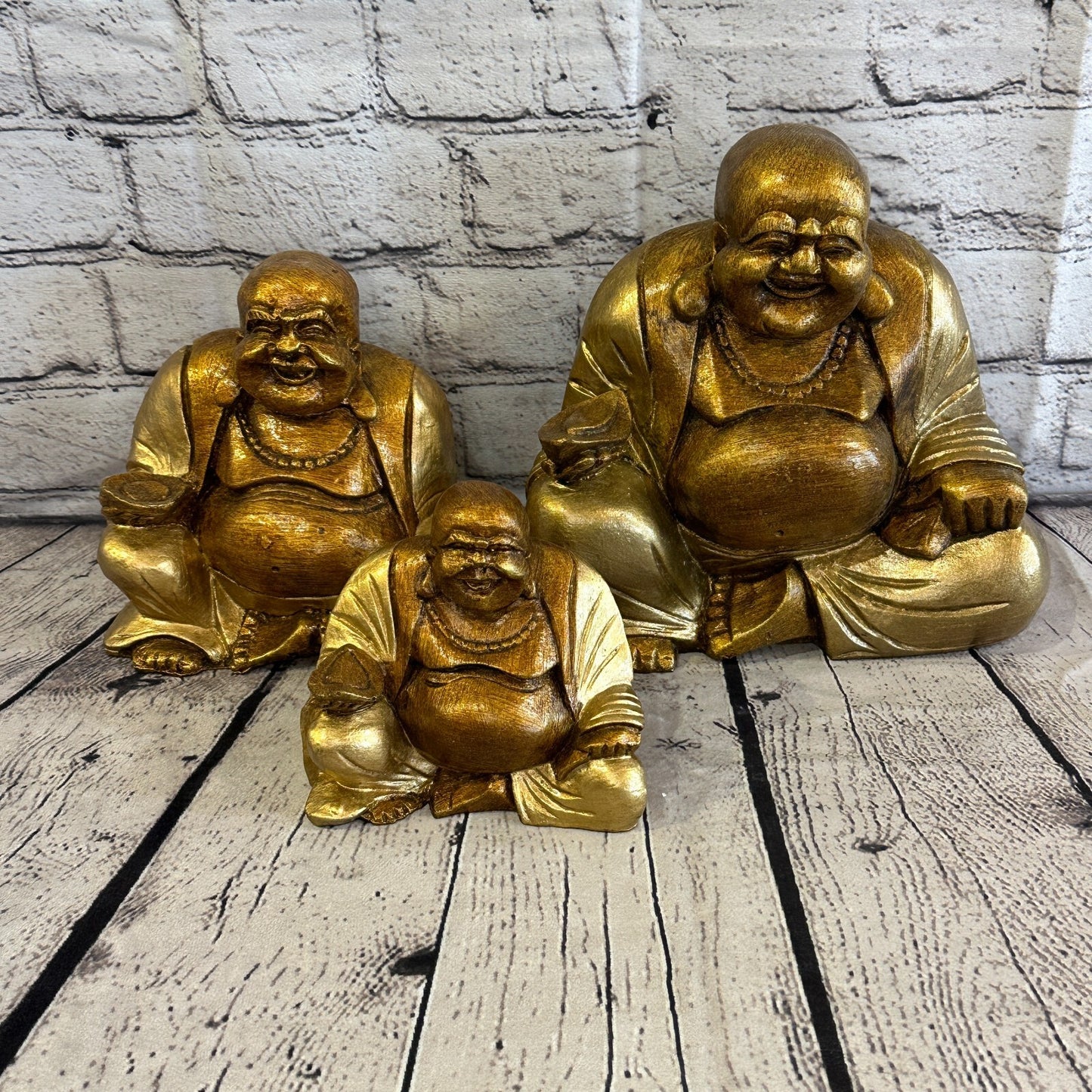 Gold & Bronze 12cm x 12cm Large Chinese Buddha Sitting On Lotus Statue Resin9