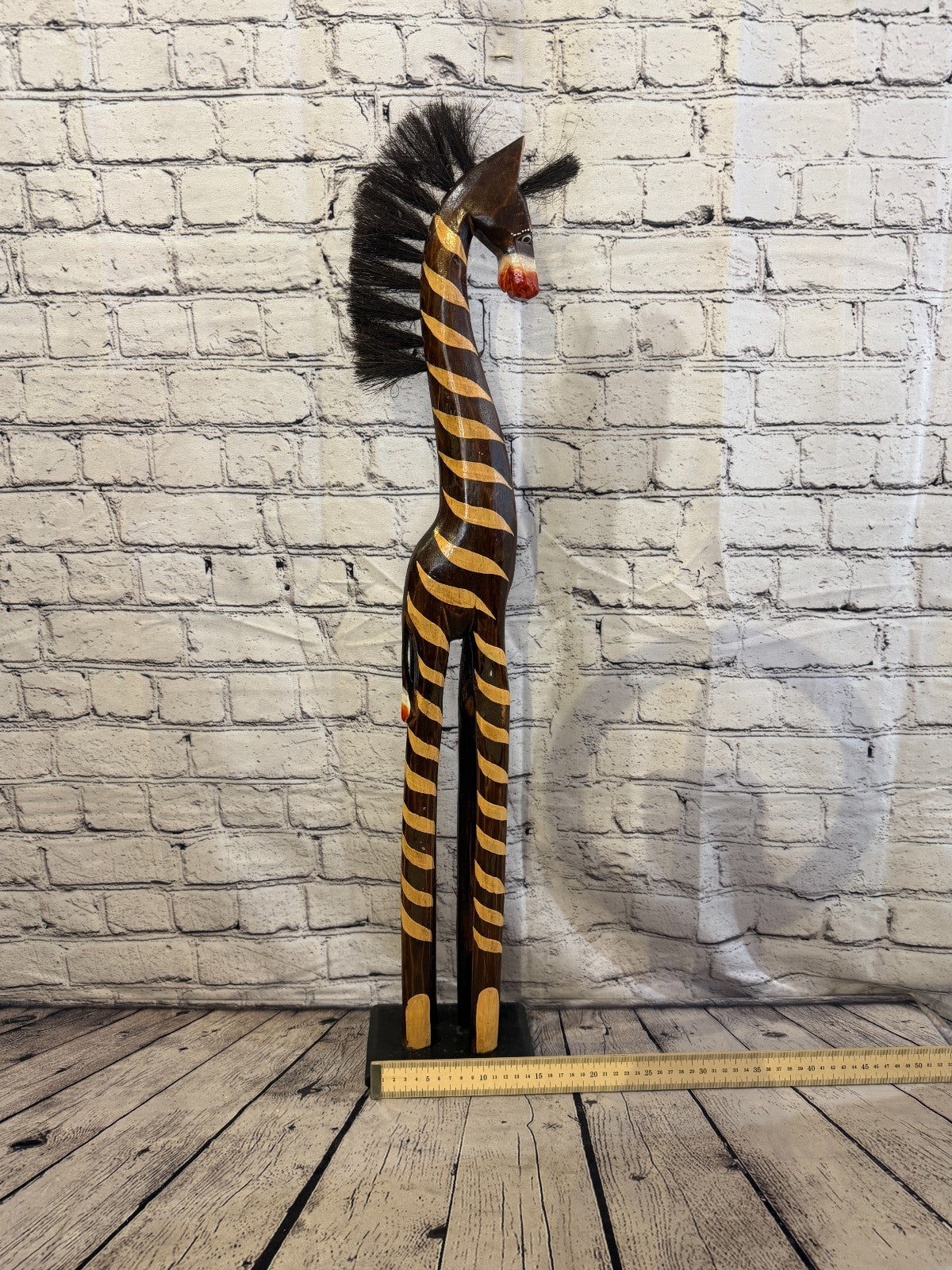 80cm Painted Wooden Horse Standing Single Carved Solid Wood Zebra Handmade6