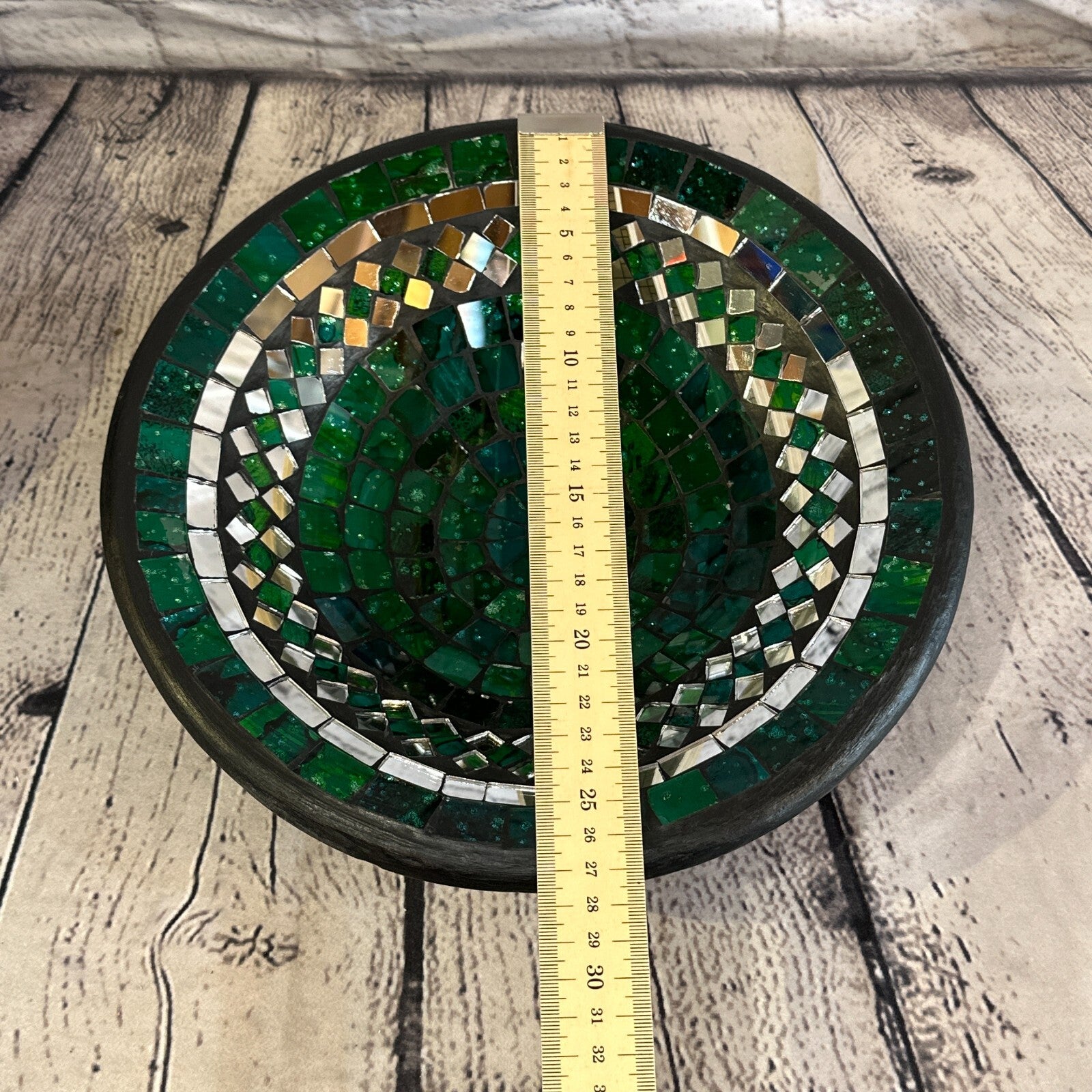 28cm Green Round Mosaic Handmade Ceramic Glass Tile Bowl Fruit2