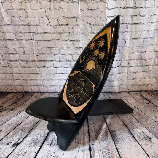 100cm Carved Surf Board Shape African Birthing Chair Hand Carved Wooden Tribal0