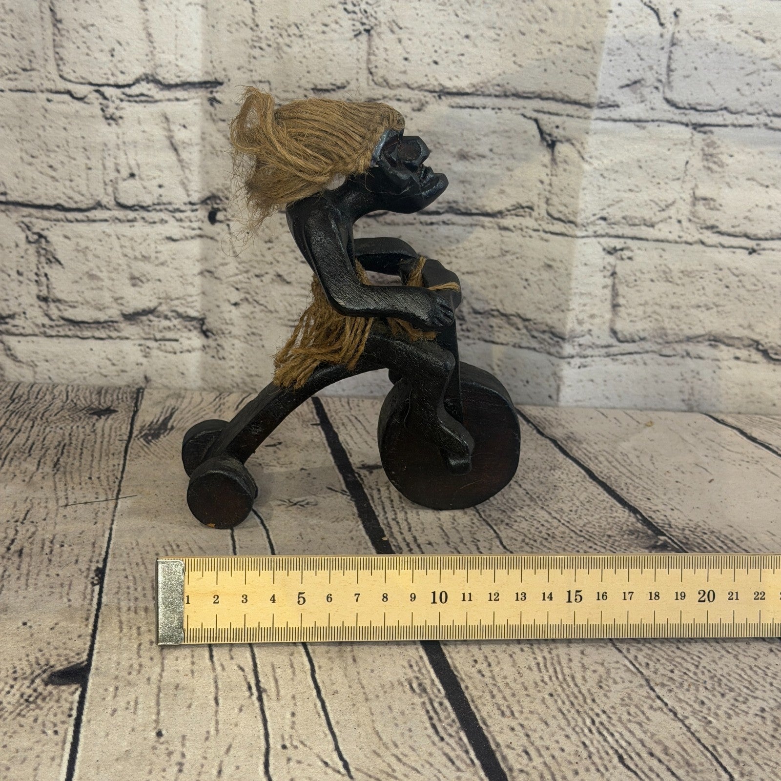 15cm Big Wheel Riding African Tribal Warrior Man Figure Statue Wood Hand Carved7