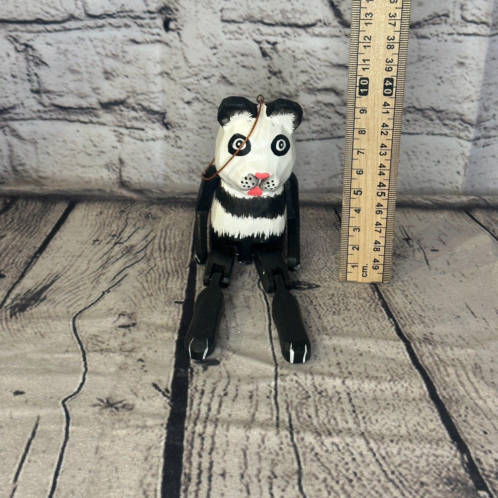 10cm Bright Panda Sitting Animal, Wooden Shelf Ornament Handmade and Fairtrade5