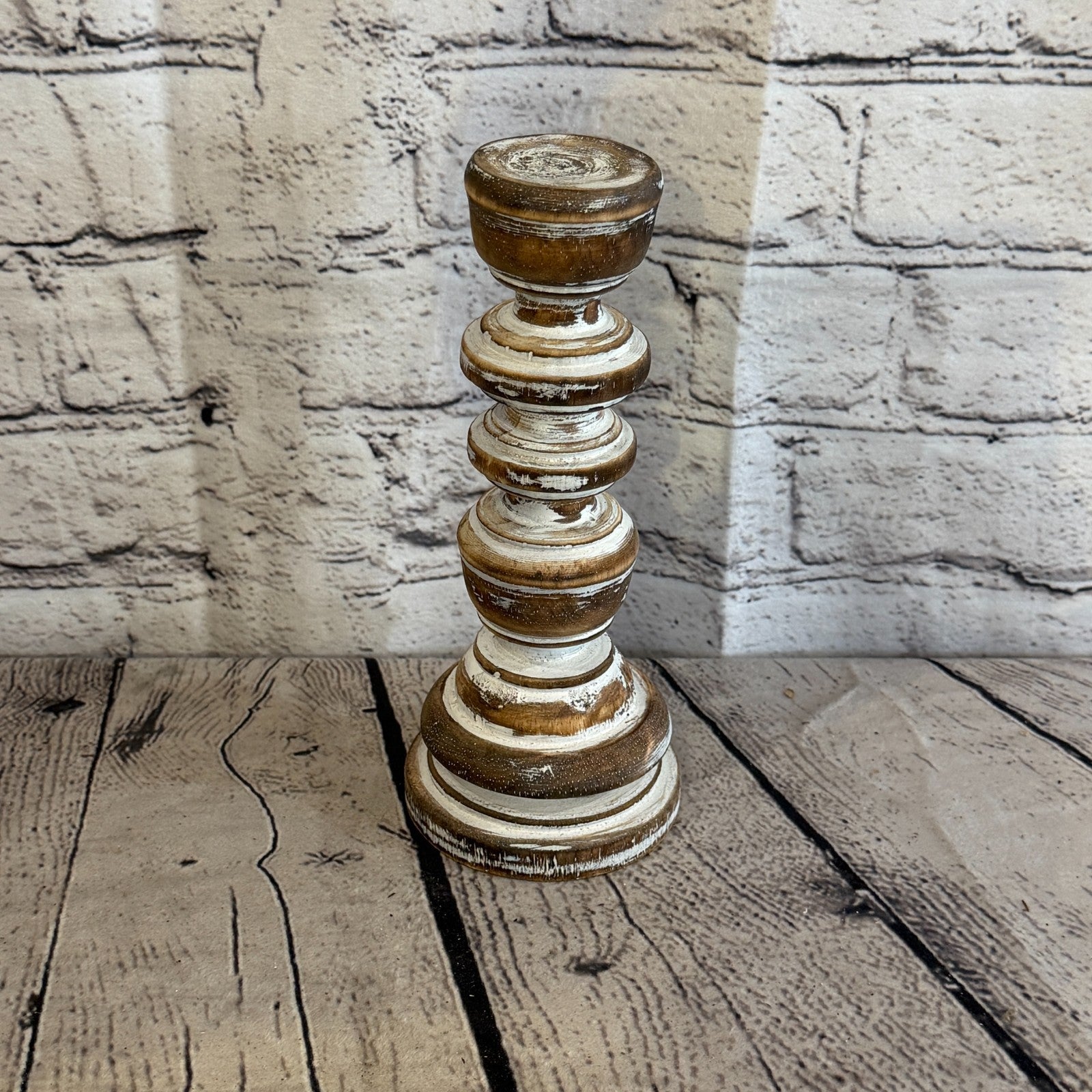 20cm x 10cm Brown Regal Wooden Vintage Style Candle Stand Shabby Pillar Holders1