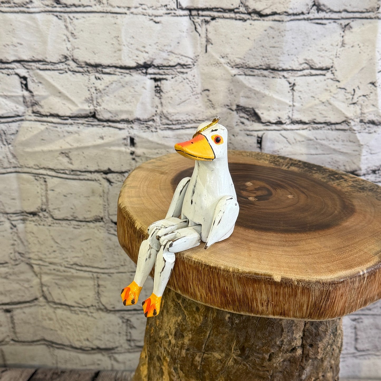 10cm White Duck Sitting Animal Wooden Shelf Ornament Handmade Fairtrade8