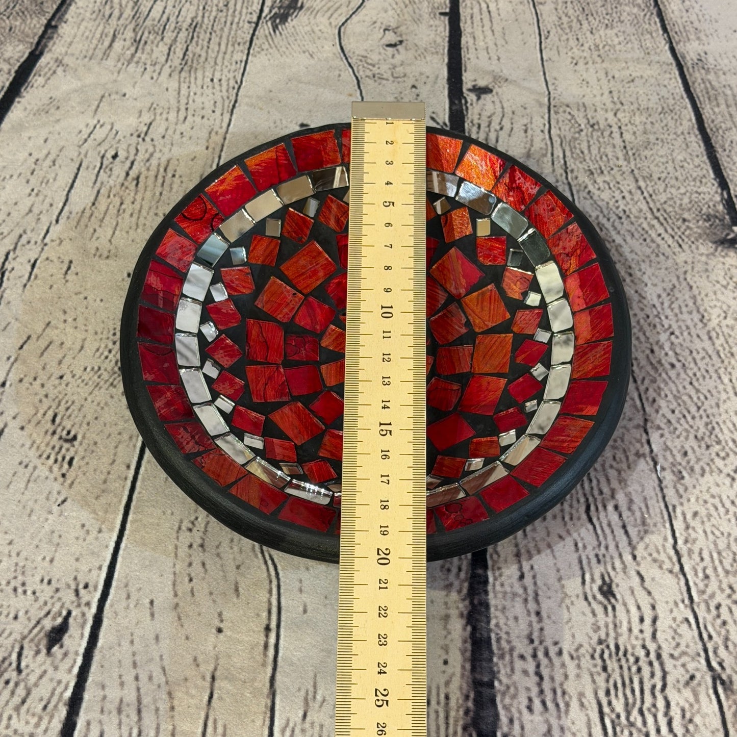 20cm Red Round Mirror Mosaic Handmade Ceramic Glass Tile Bowl Fruit2