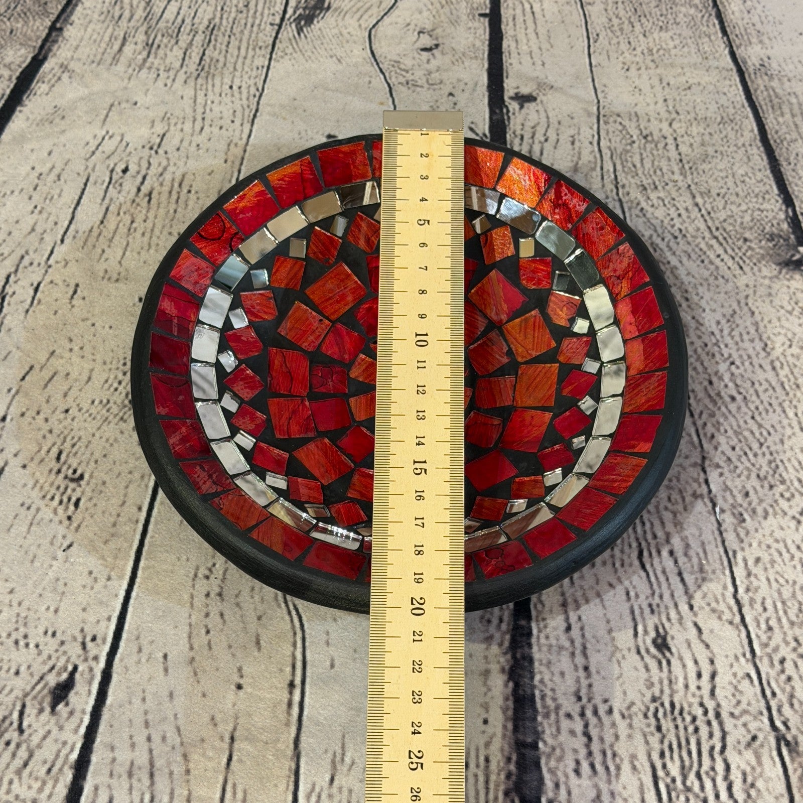 20cm Red Round Mirror Mosaic Handmade Ceramic Glass Tile Bowl Fruit2
