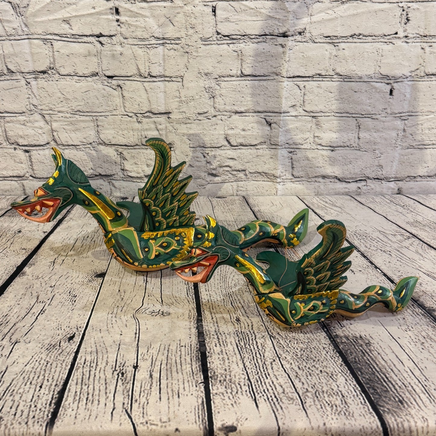 40cm Green Dragon Folk Art Carved Wood Flying Winged Mobile Spirit Guardian4