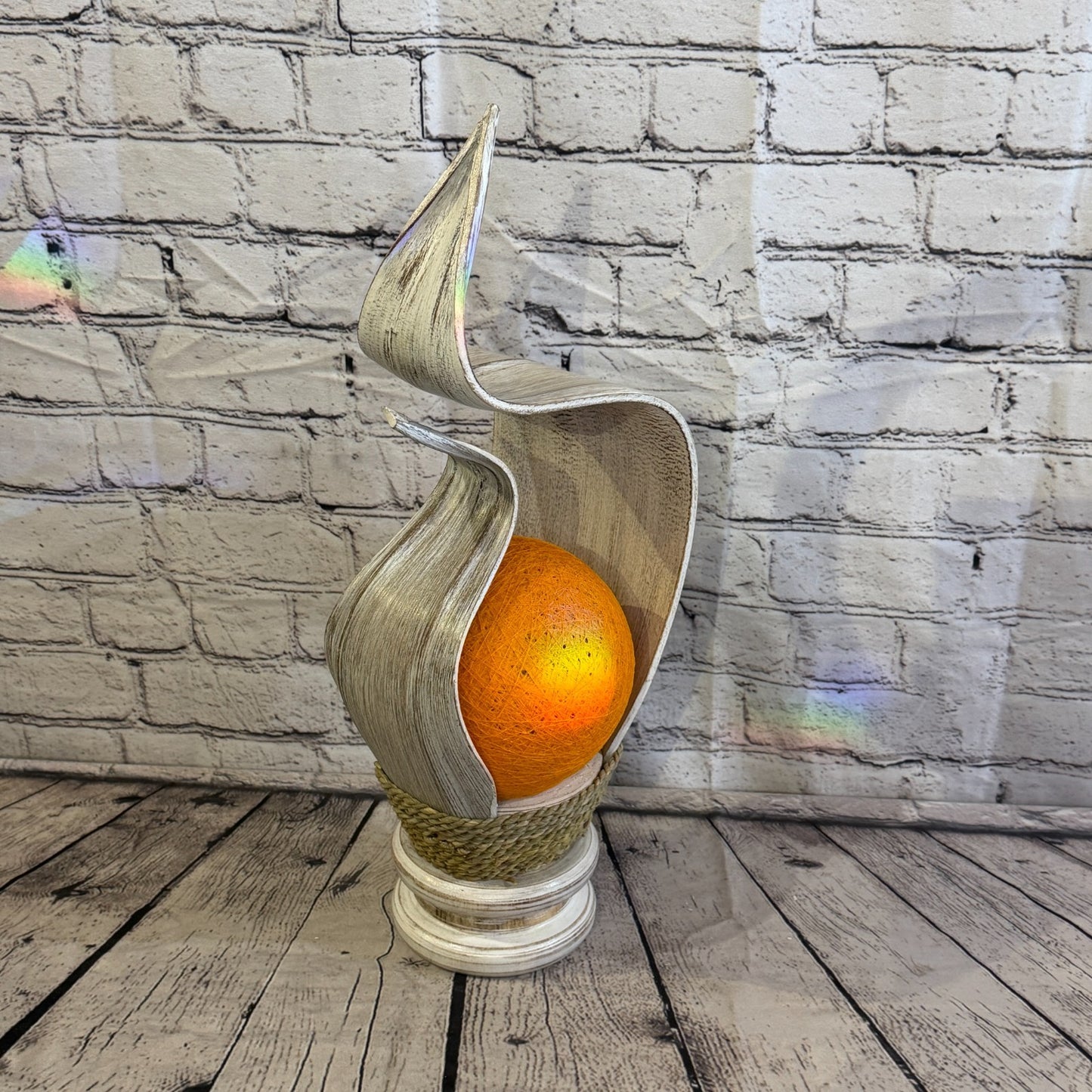 Orange Light White Natural 50cm Tall Leaf Lamp Twist LED UK Mains Plug Design 100