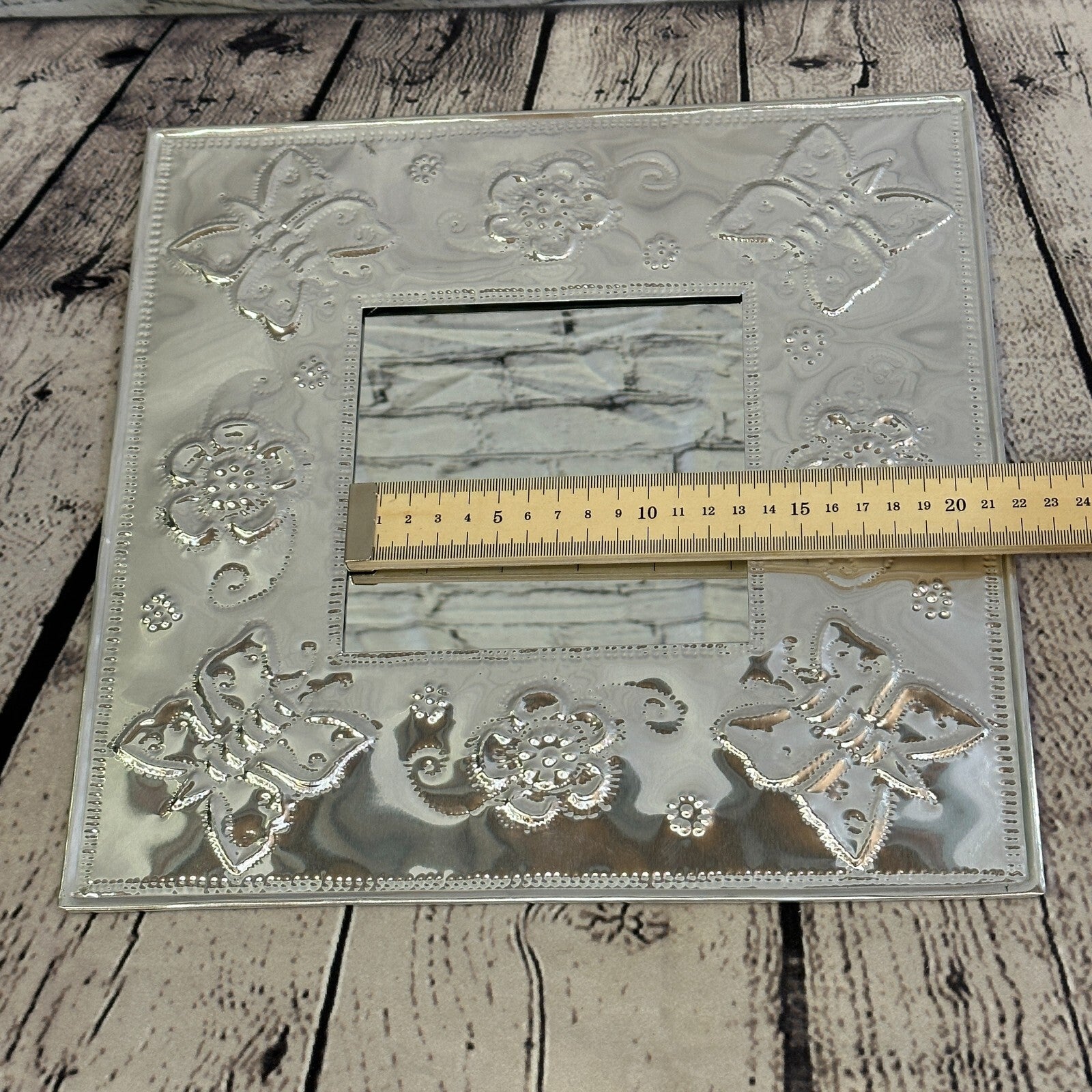 30cm Aluminium Stamped Square Butterfly Mirror Wall Hangings for Home Decoration5