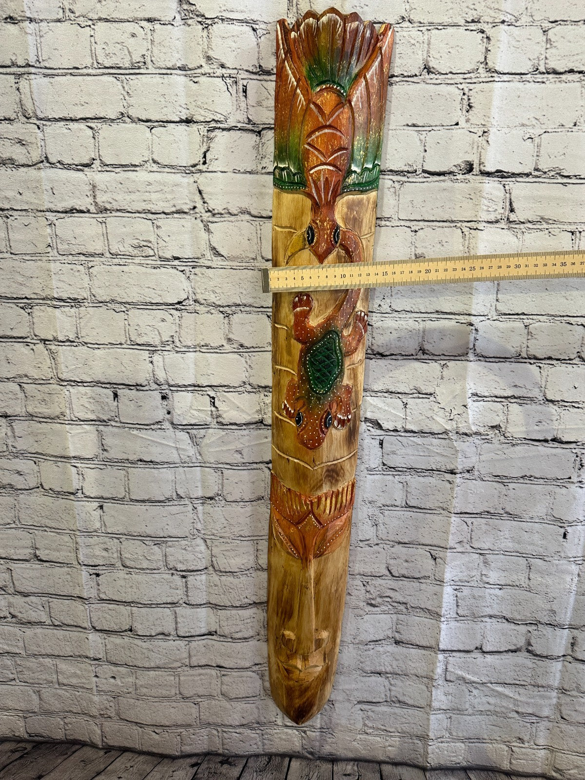 100cm Gecko Owl Hand Carved Fair Trade Wooden Animal Wall Art Wall Hang Mask4