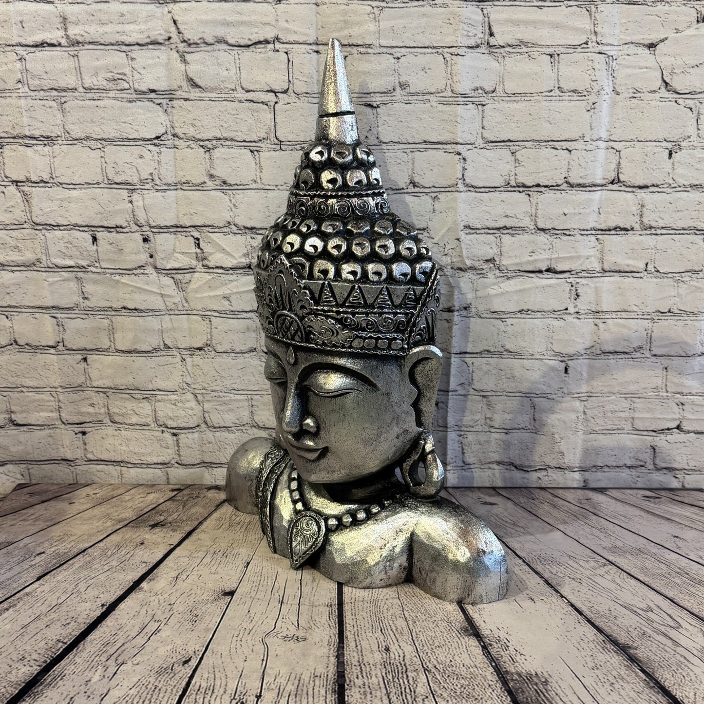60cm Silver Head Shoulder Buddha Ornament Sculpture Statue Buddhas Handcarved1
