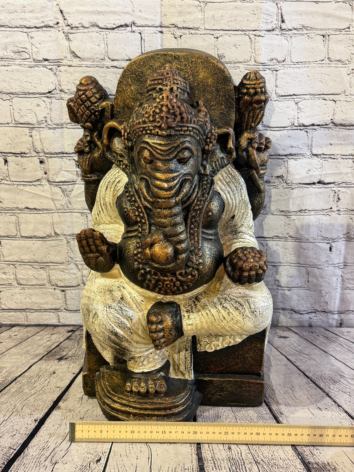 Bronze White 60cm x 35cm Thai Ganesha God On Base Hollow Statue Resin Hindu6