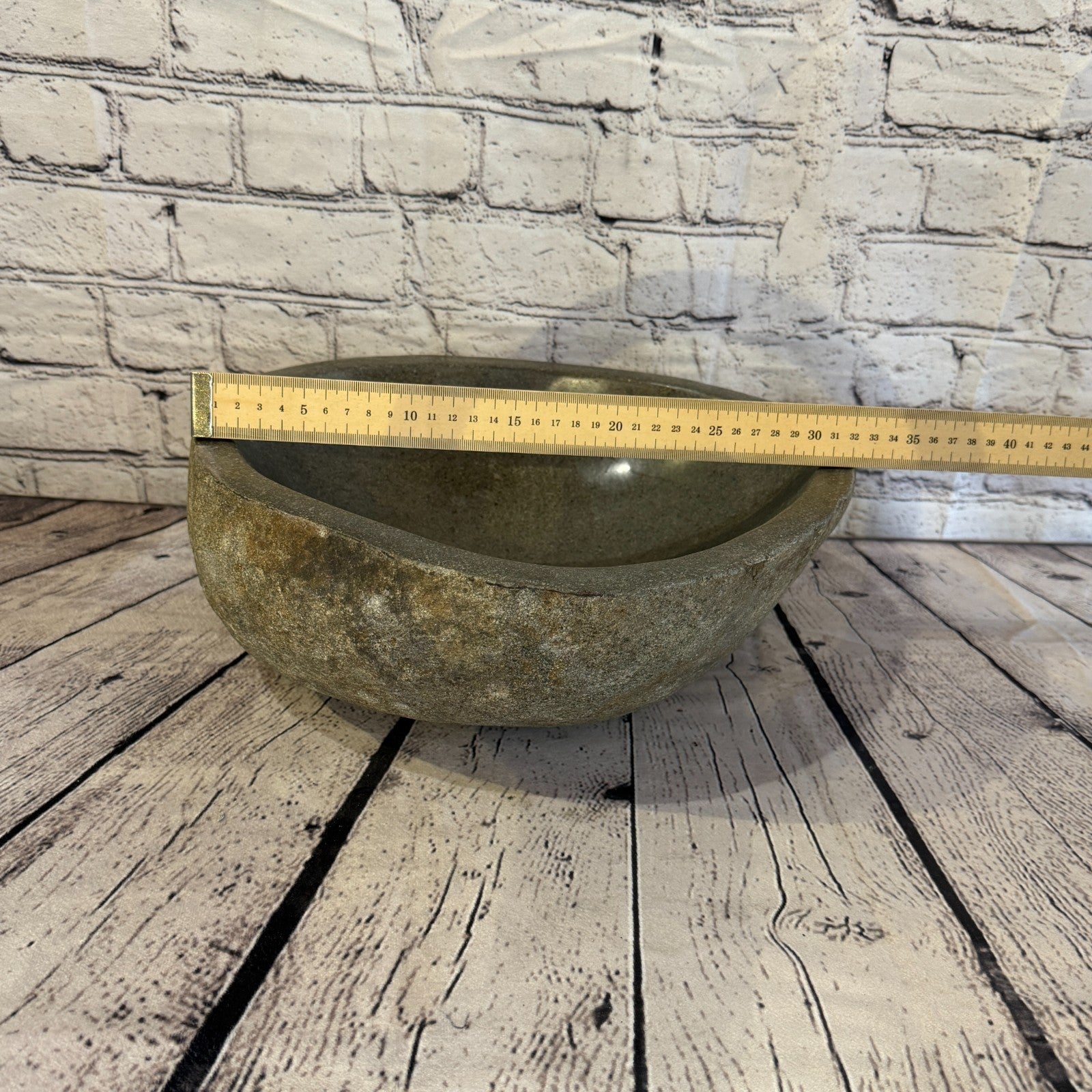32cm x 31cm Wash Basin Bathroom Counter Top Washing River Stone Bowl Sink No 64