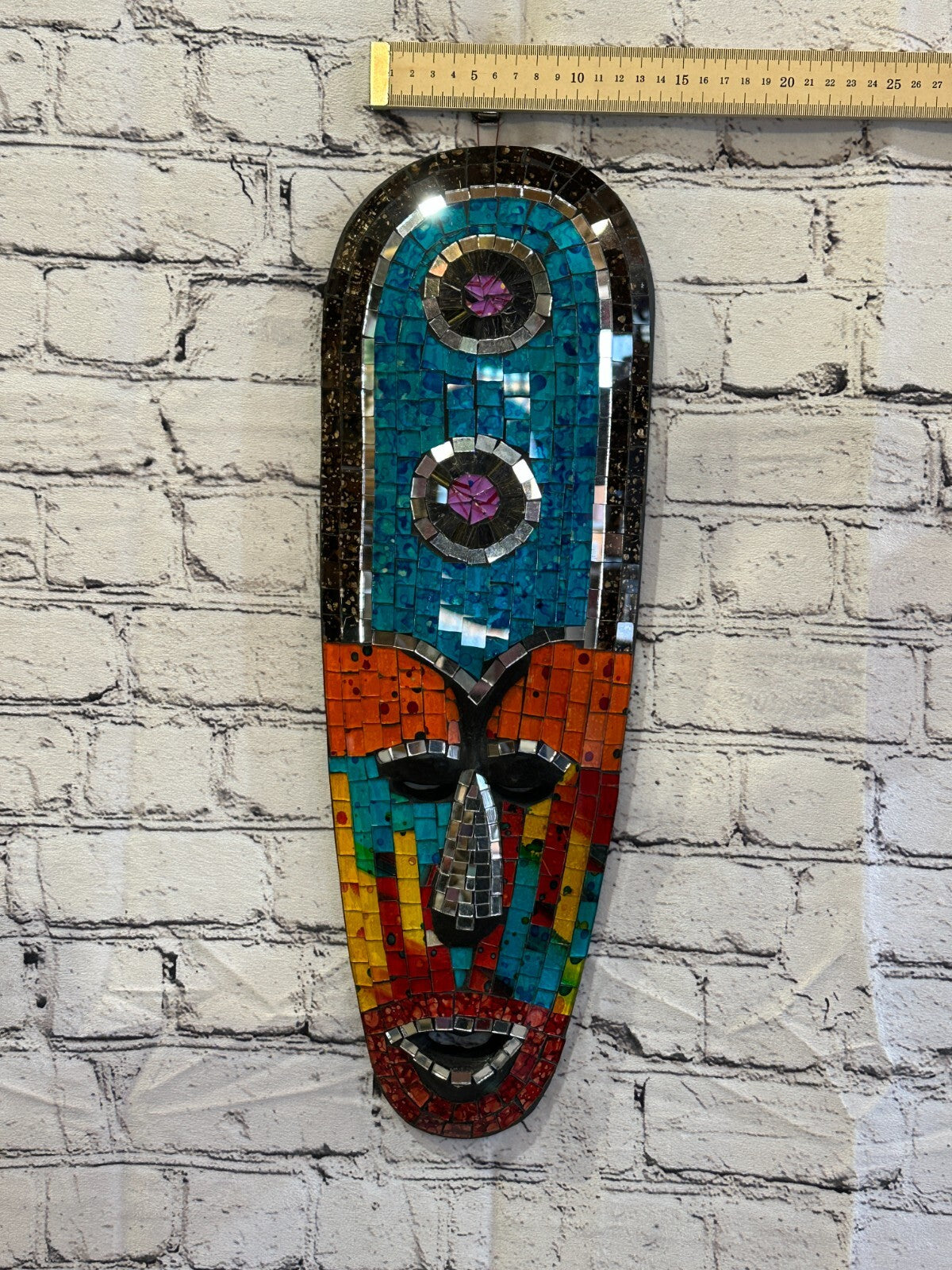 50cm Mosaic Mirror Mask Carved Painted Ethnic Tribal Wall Art Handmade Design 44