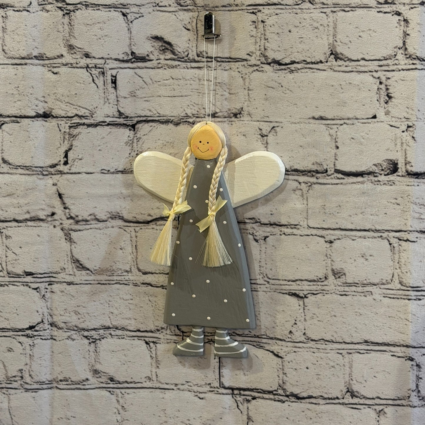 25cm Grey Wall Hanging Angel Figurine Folk Art Wood Fabric Baltic Handmade4