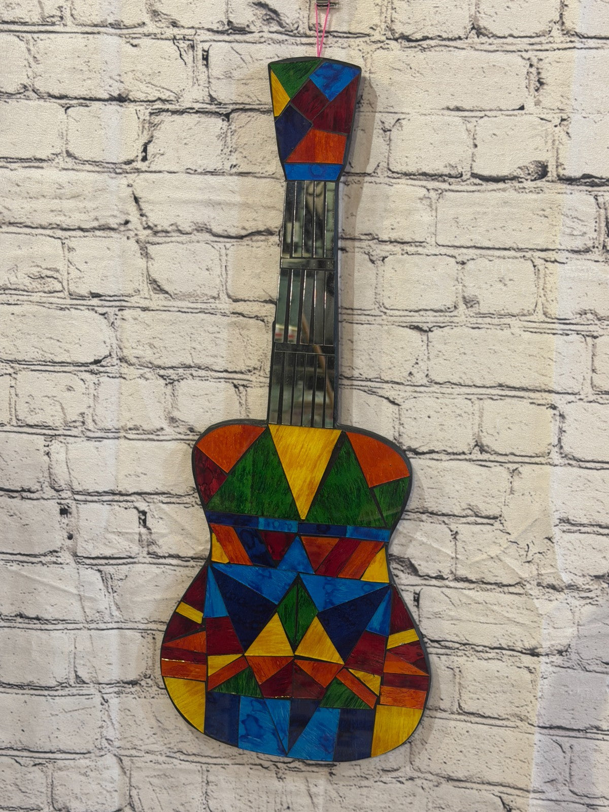 Bright Rainbow Guitar Mosaic Tile Wall Mirror 60cm x 25cm Handmade New0