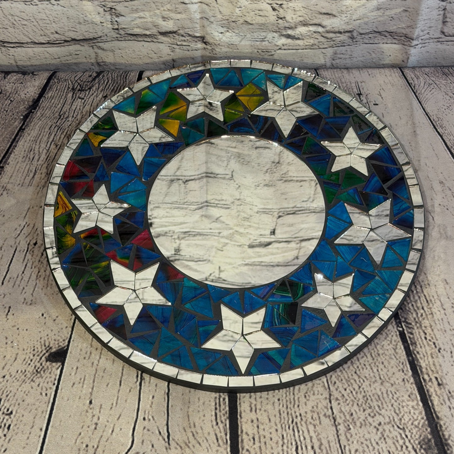 Blue Star Black Mosaic Tile Wall Mirror 30cm x 30cm 12 Inches Handmade2