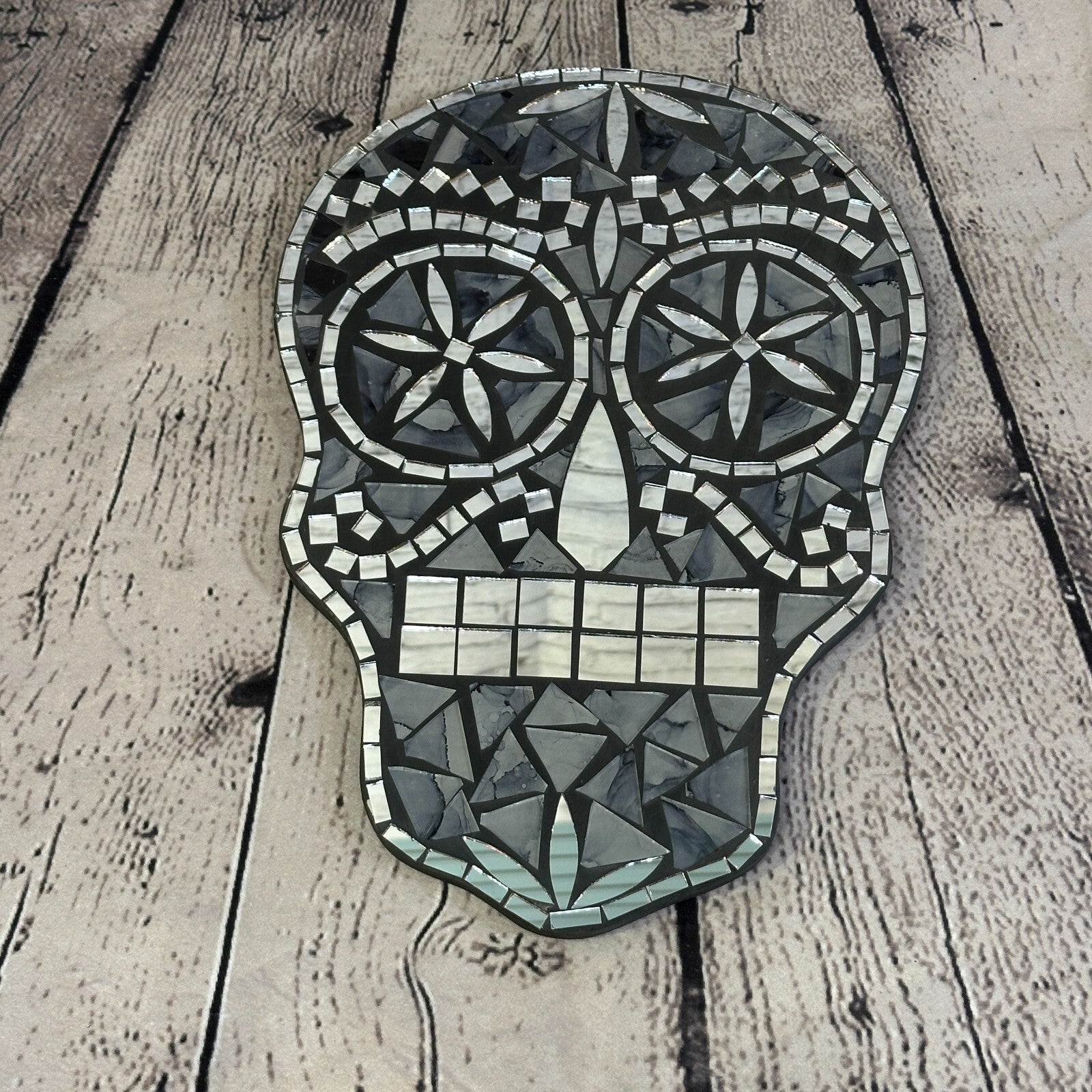 Black Grey Skull Mosaic Tile Wall Mirror 30cm x 20cm 12 Inches Handmade New2