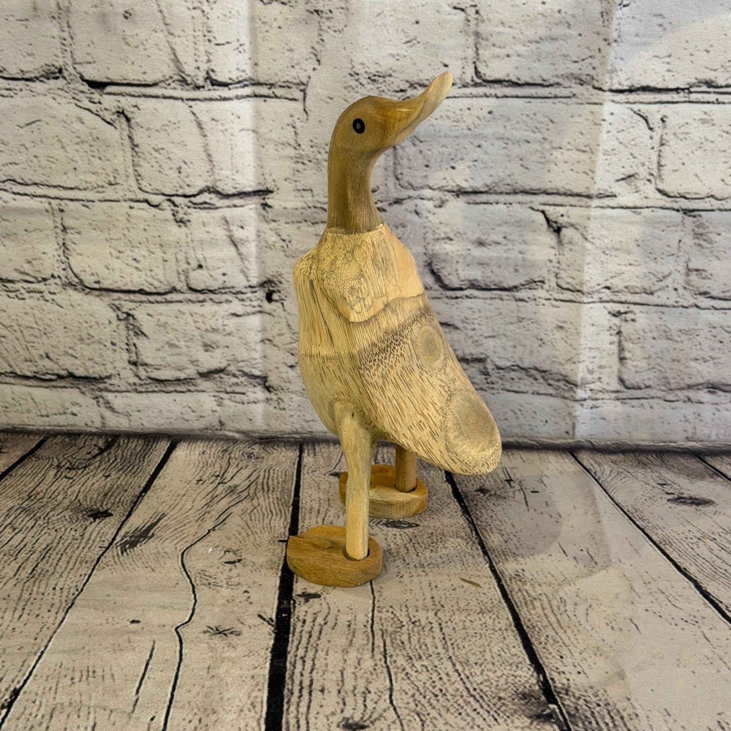 Looking Back 25cm Tall Wooden Smooth Duckling Baby Duck Bamboo Root Fairtrade2