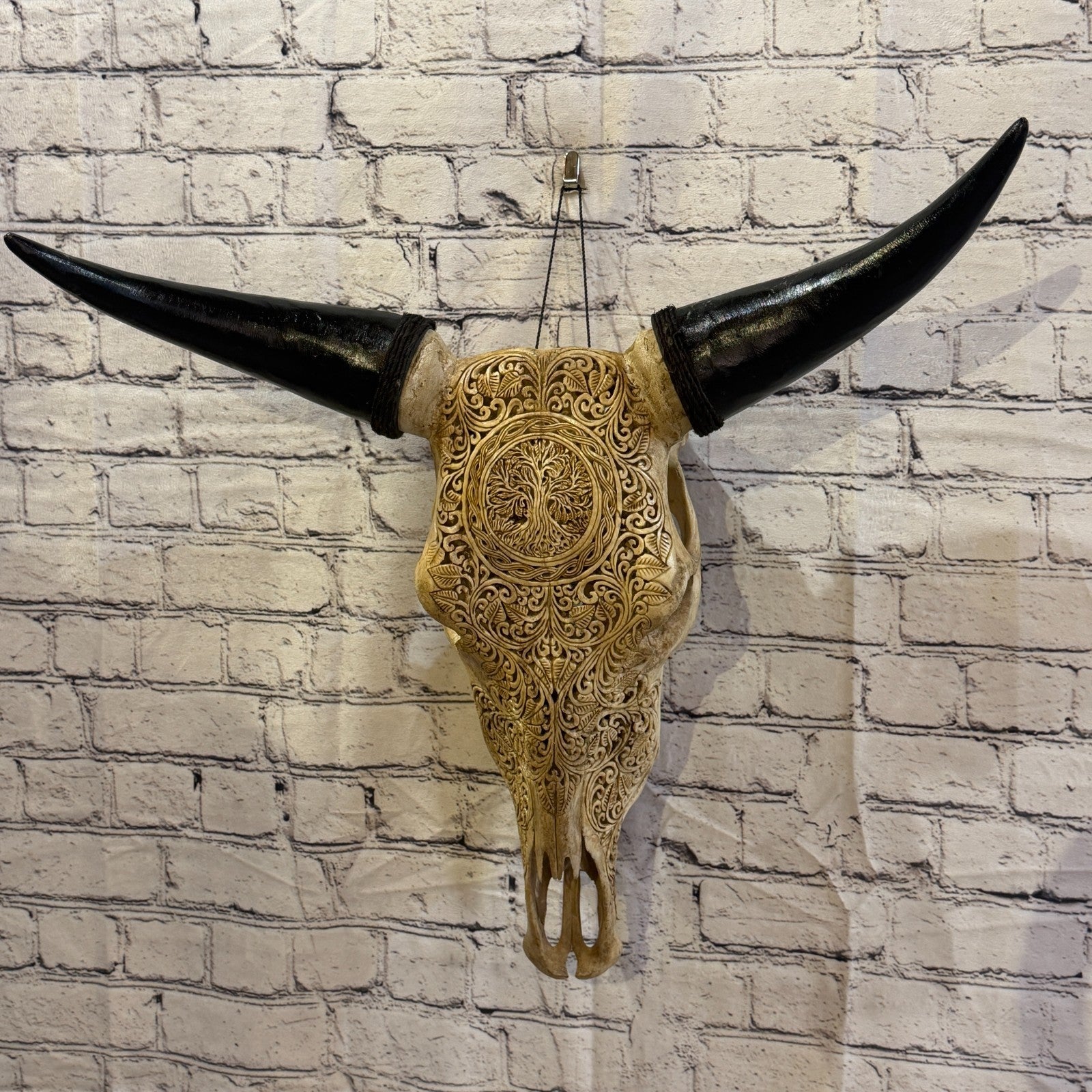 50cm Carved Buffalo Ram Wild Replica Skulls Wall Hanging Carved Design 52