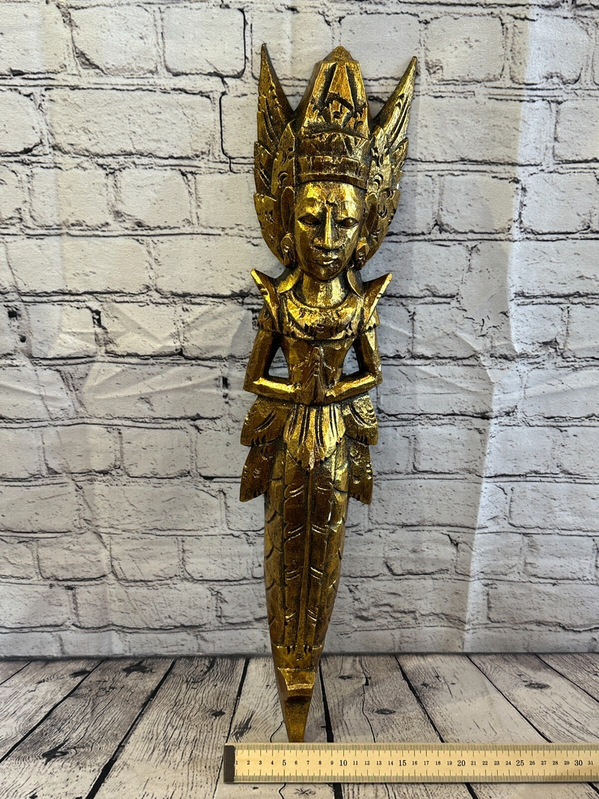 Gold Antique Colour Sita Dewi Bali Rice Goddess Wings Mermaid Wood 60cm Pair6