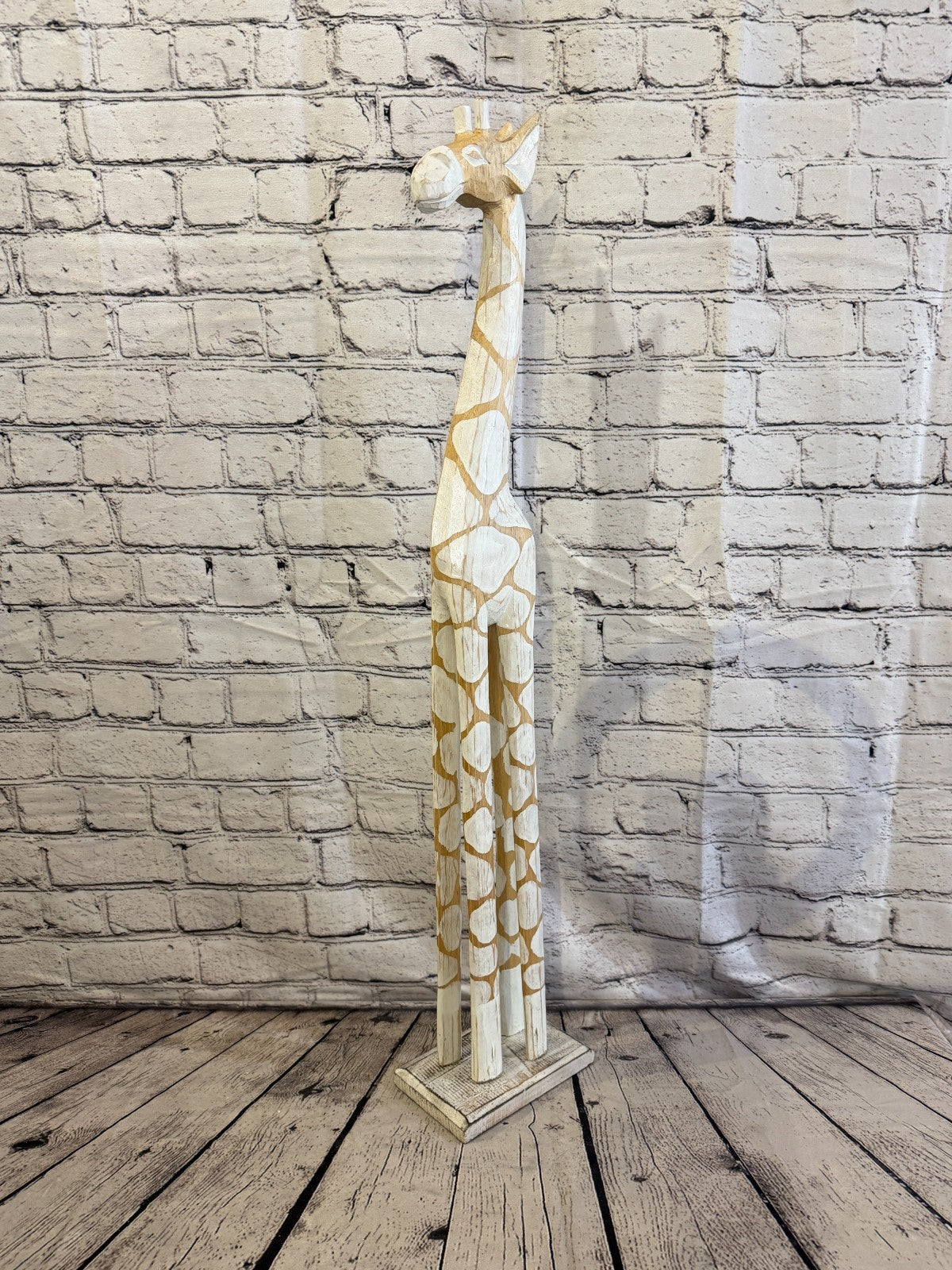 80cm White Dot Wooden Giraffe Standing Single Carved Solid Wood Giraffe Handmade0