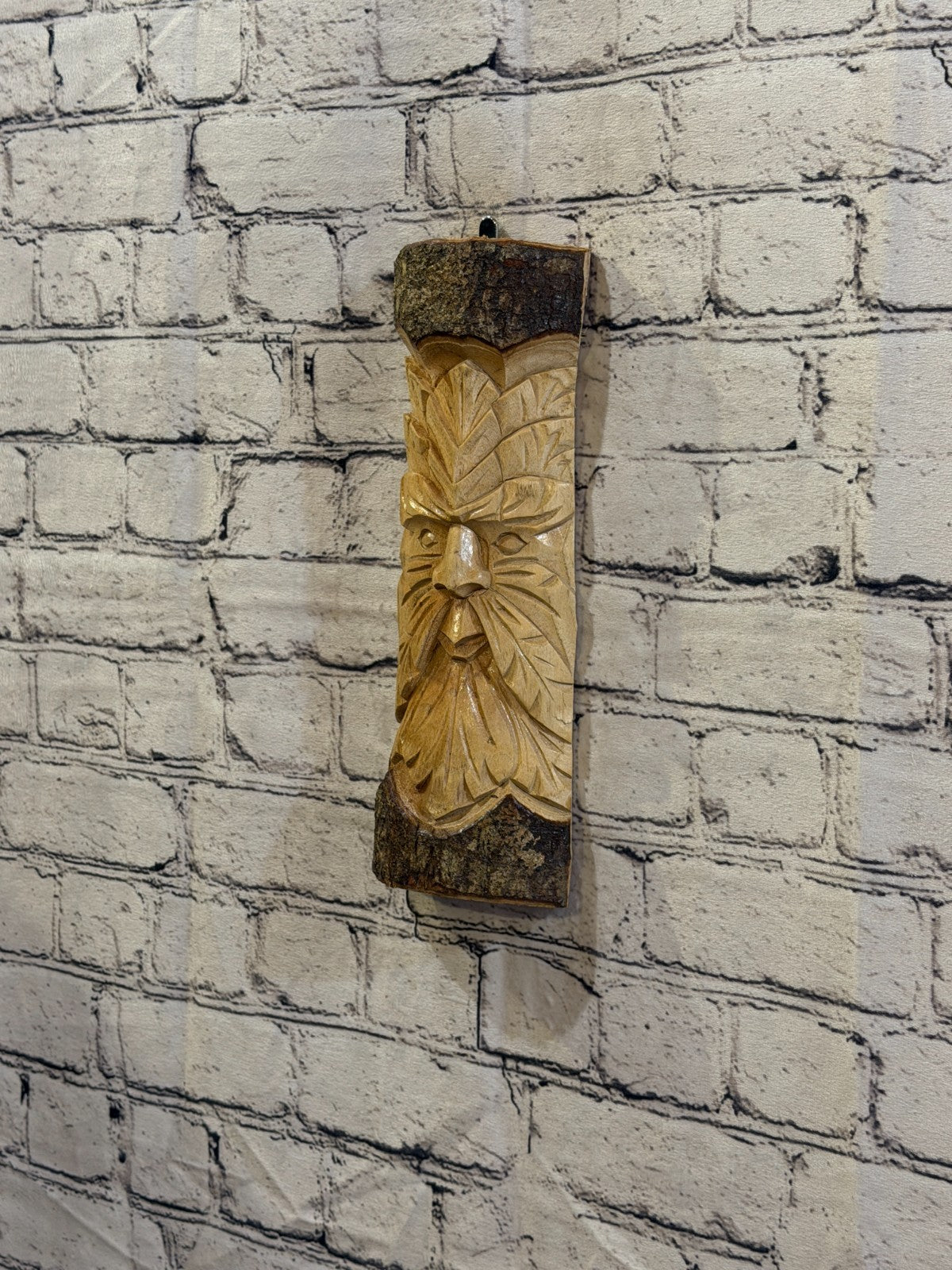 Green Man Of The Woods 30cm Hand Carved Wizard Tree Trunk Wood Fairtrade1
