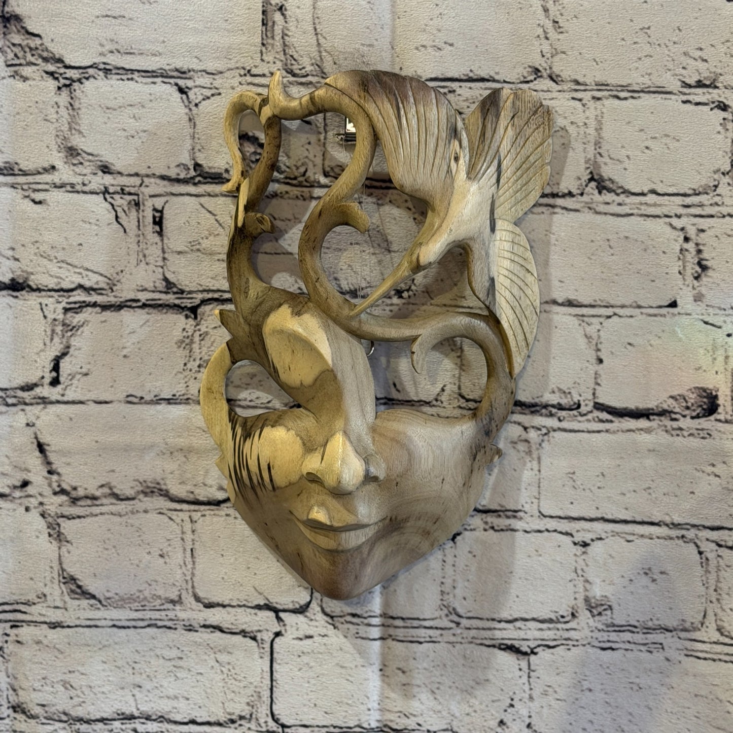 25cm Wooden Soulmate Mask Wall Art Hibiscus Wood Hand Carved Fair Trade Design 70